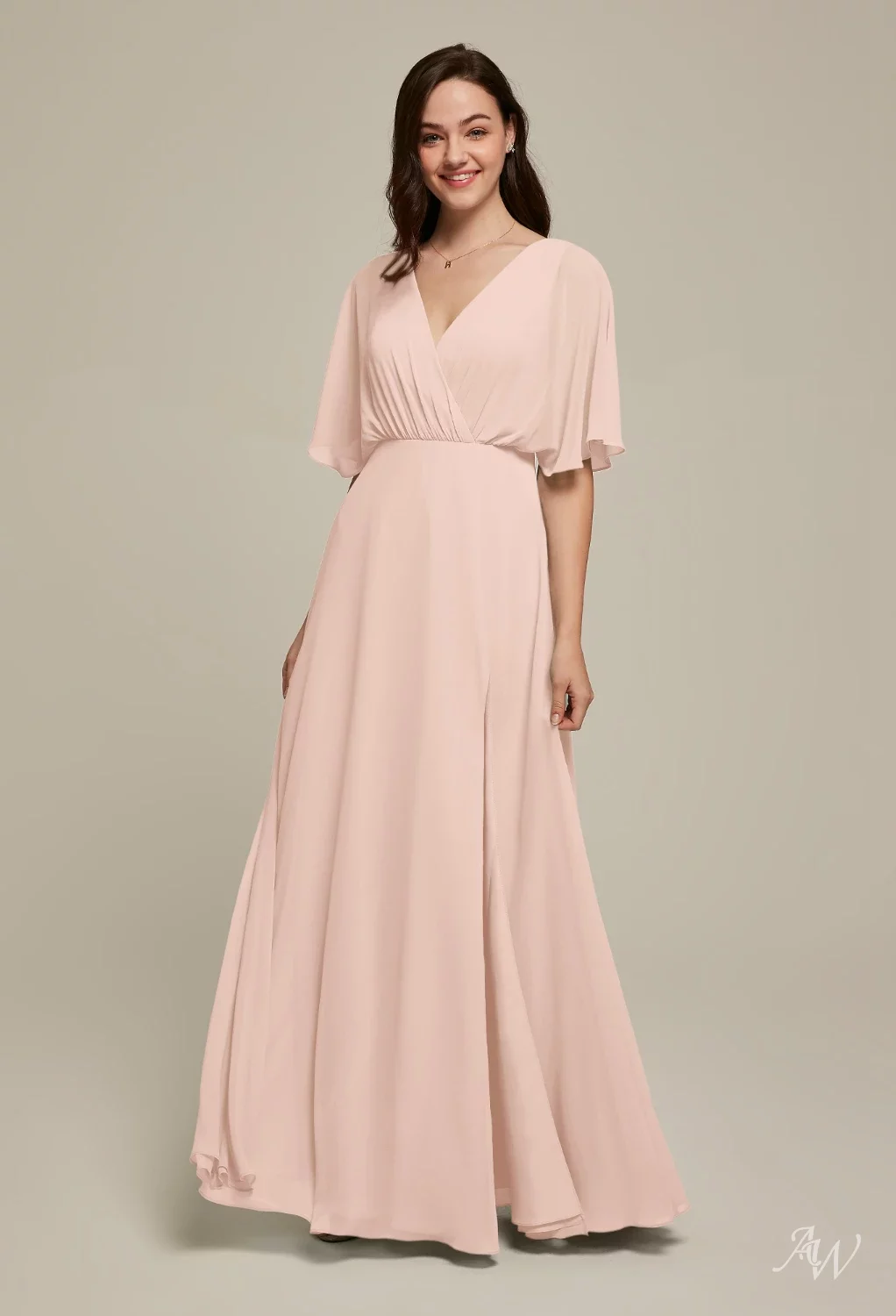 pink wrap bridesmaid dress KissProm