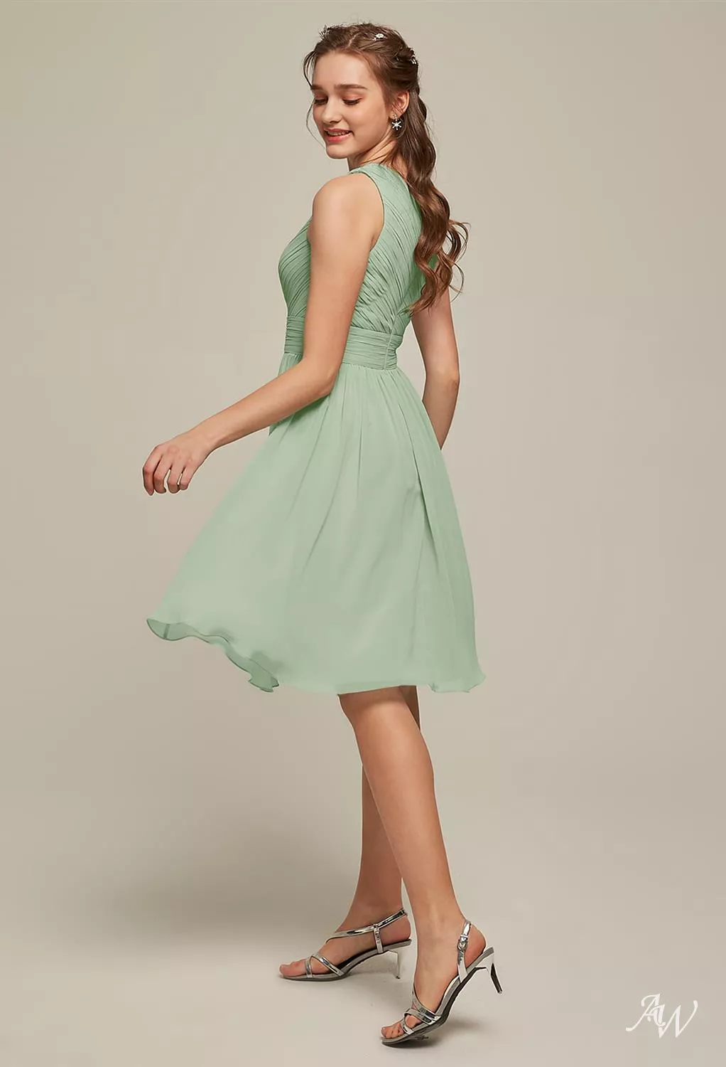 knee length green bridesmaid dresses Simple Green Satin Short Prom Dress, Green Satin Bridesmaid Dress US 6 / Green(As Picture) main image 0