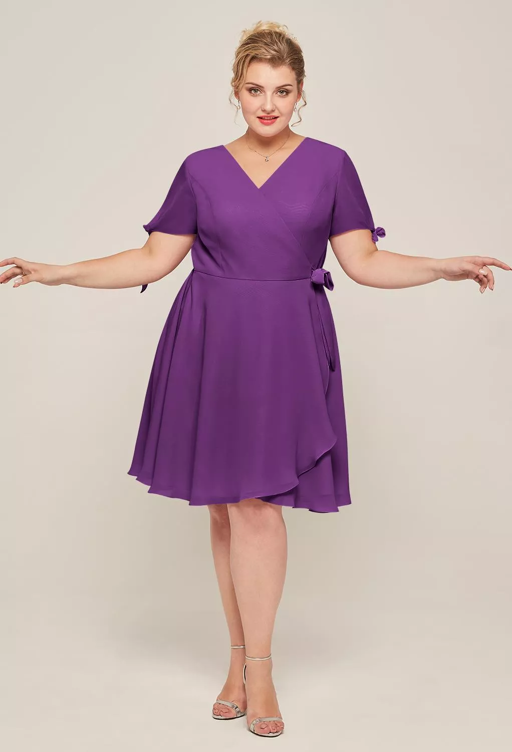 short purple dress for wedding guest Graduation Dresses For Women 2023 Wedding Guest, Women Sexy Solid Short  Sleeve Round Neck Lace Chiffon Mesh Waist Party Dresses Purple 1 L