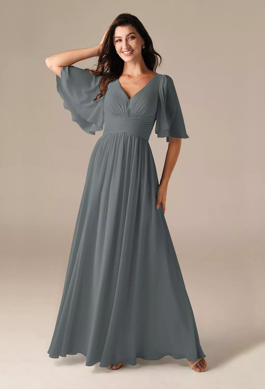Steel Gray Floral Bridesmaid Dresses | AW.Bridal