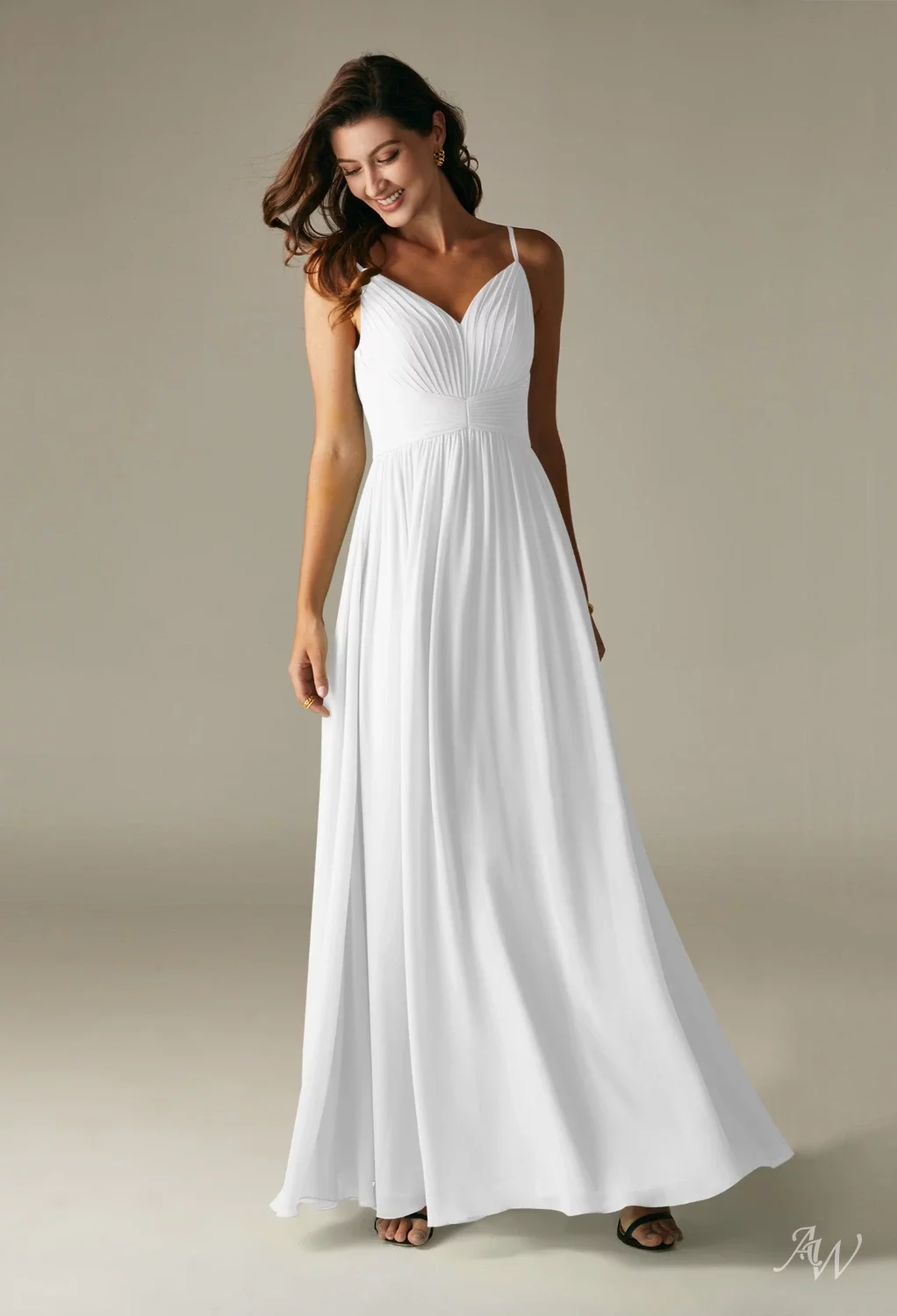 white bridesmaid dresses canada AW.Bridal A-line V-Neck Floor Length Sleeveless Spaghetti Straps Long Dress Size 4 Satin bridesmaid