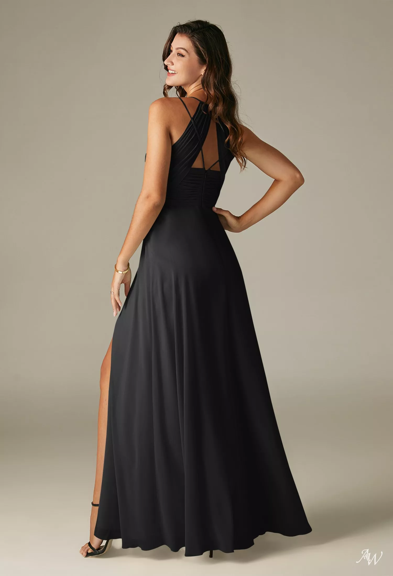 a line black bridesmaid dress Bridesmaid Dresses Black Halter A-Line Sleeveless Floor Length Chiffon Bridesmaid Dresses with Slit