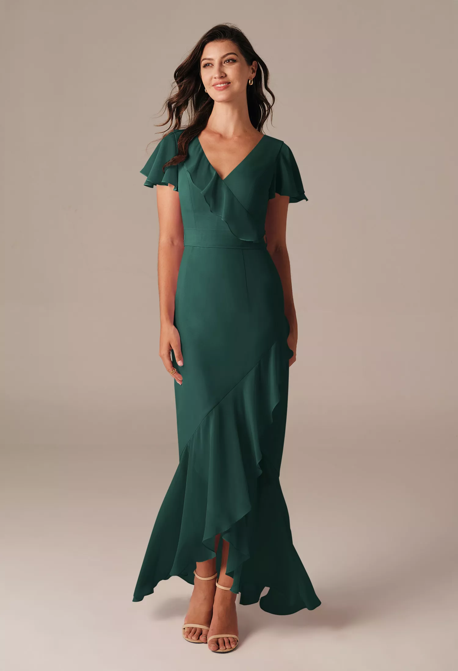 slim fit dress slacks Mismatched Emerald Green Mermaid Most Popular Wedding Guest Dress, Lon –  bridalsew main image 1
