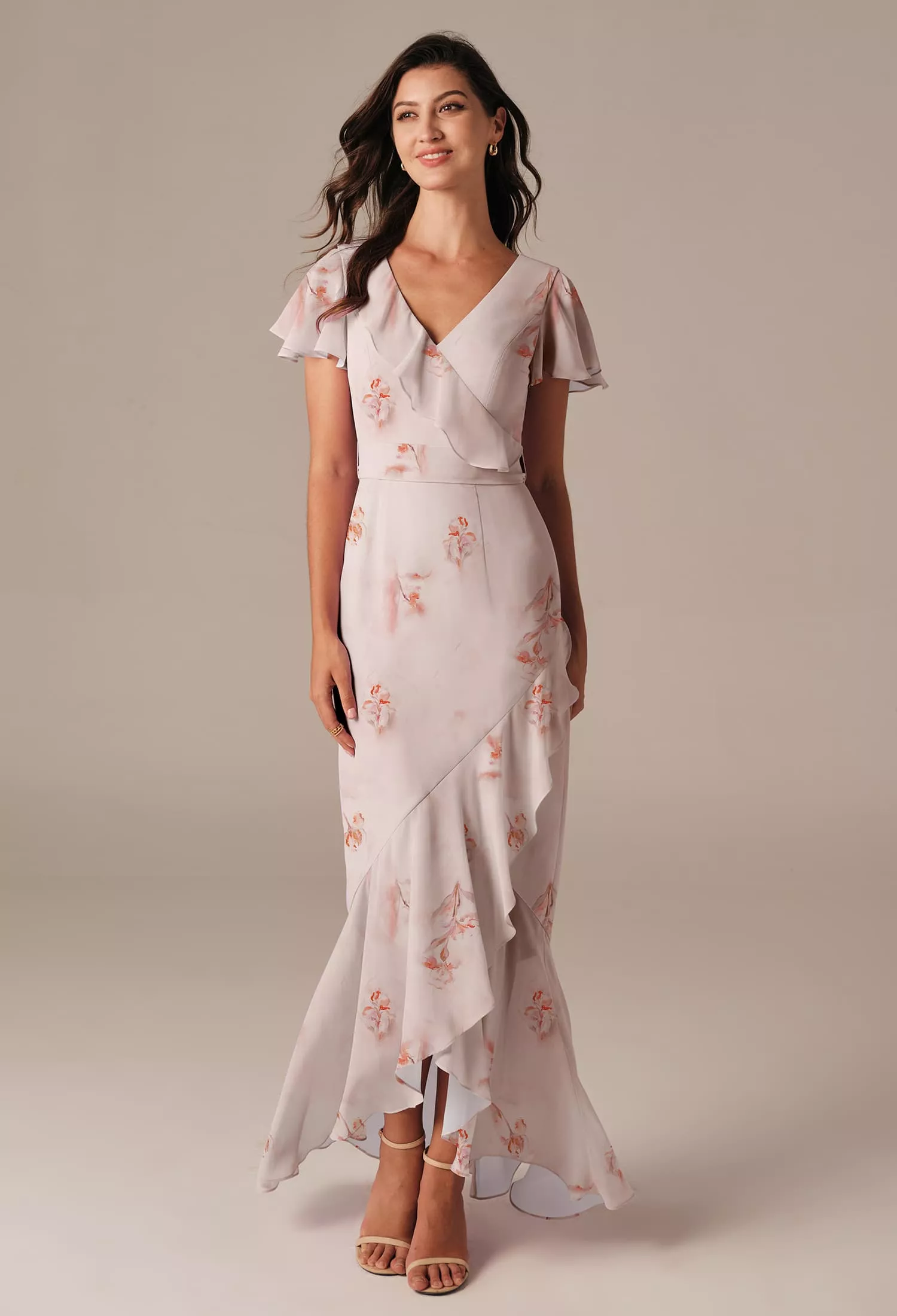 bridesmaid dresses sea glass Blush Pink Floral Lace Long Prom Dresses Short Sleeve Formal Dress ARD –  SheerGirl main image 1