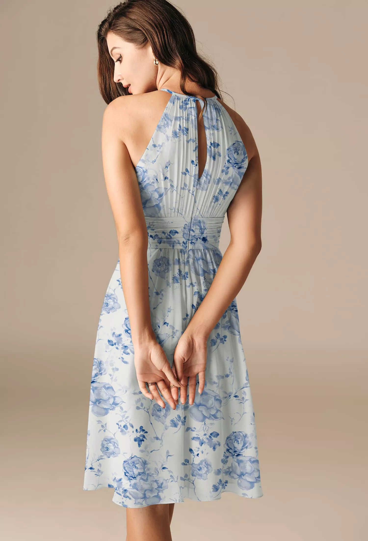 Blue Botanical Floral Short Graduation Dresses | AW.Bridal