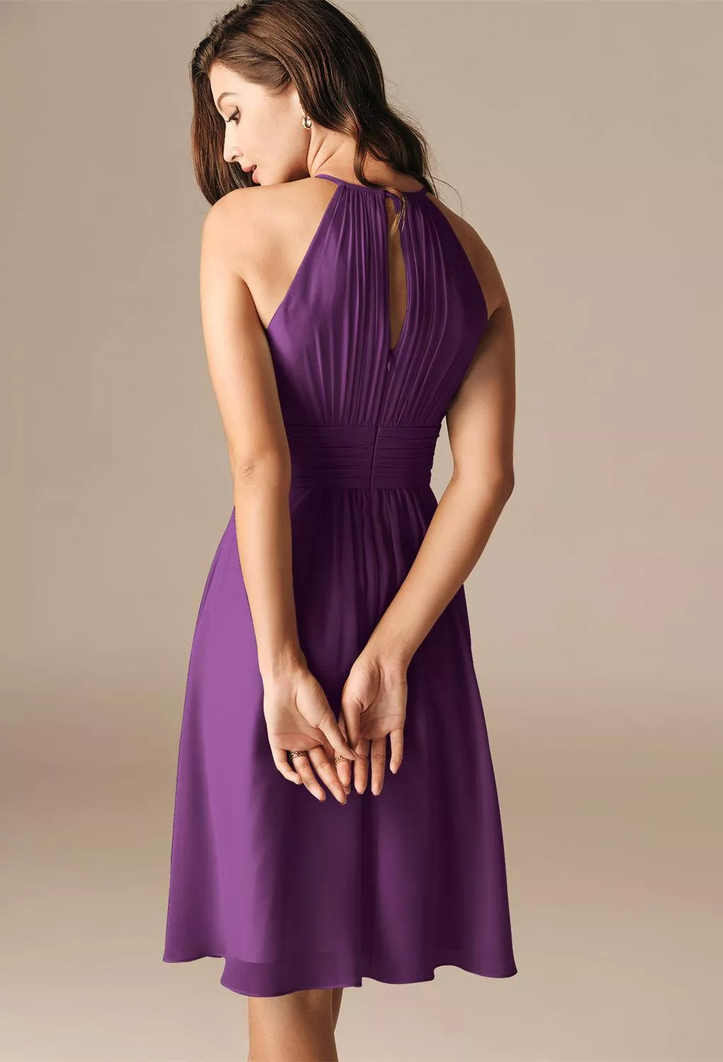 open lace back dress Berylove Women Lilac Bridesmaid Dress with Flutter Sleeves Chiffon Square Neck A Line Long Wedding Guest Dress, Lilac / US2