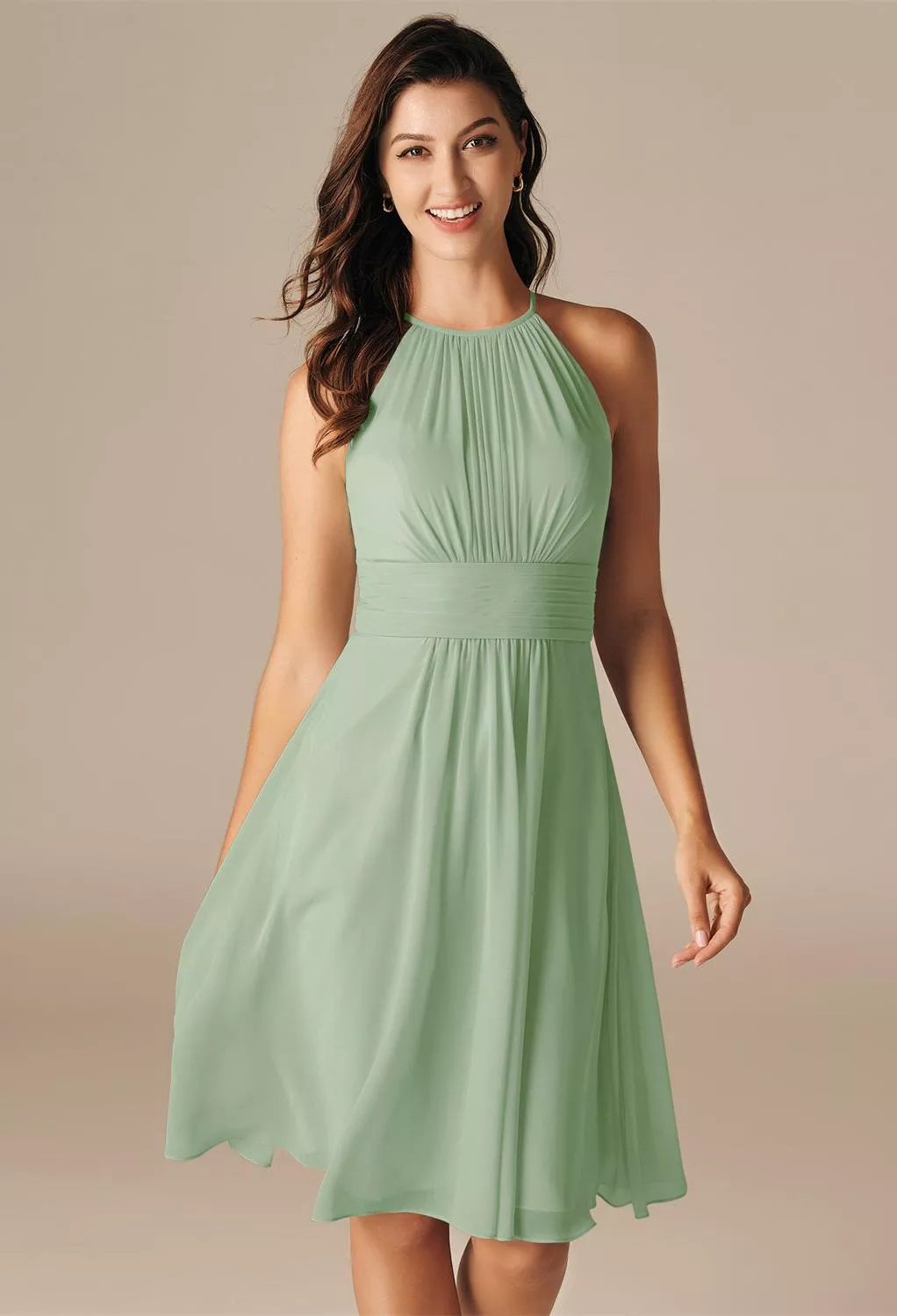 green emerald velvet dress Dusty Sage A-Line Round Neck Simple Ankle Length Mother of The Bride D main image 1