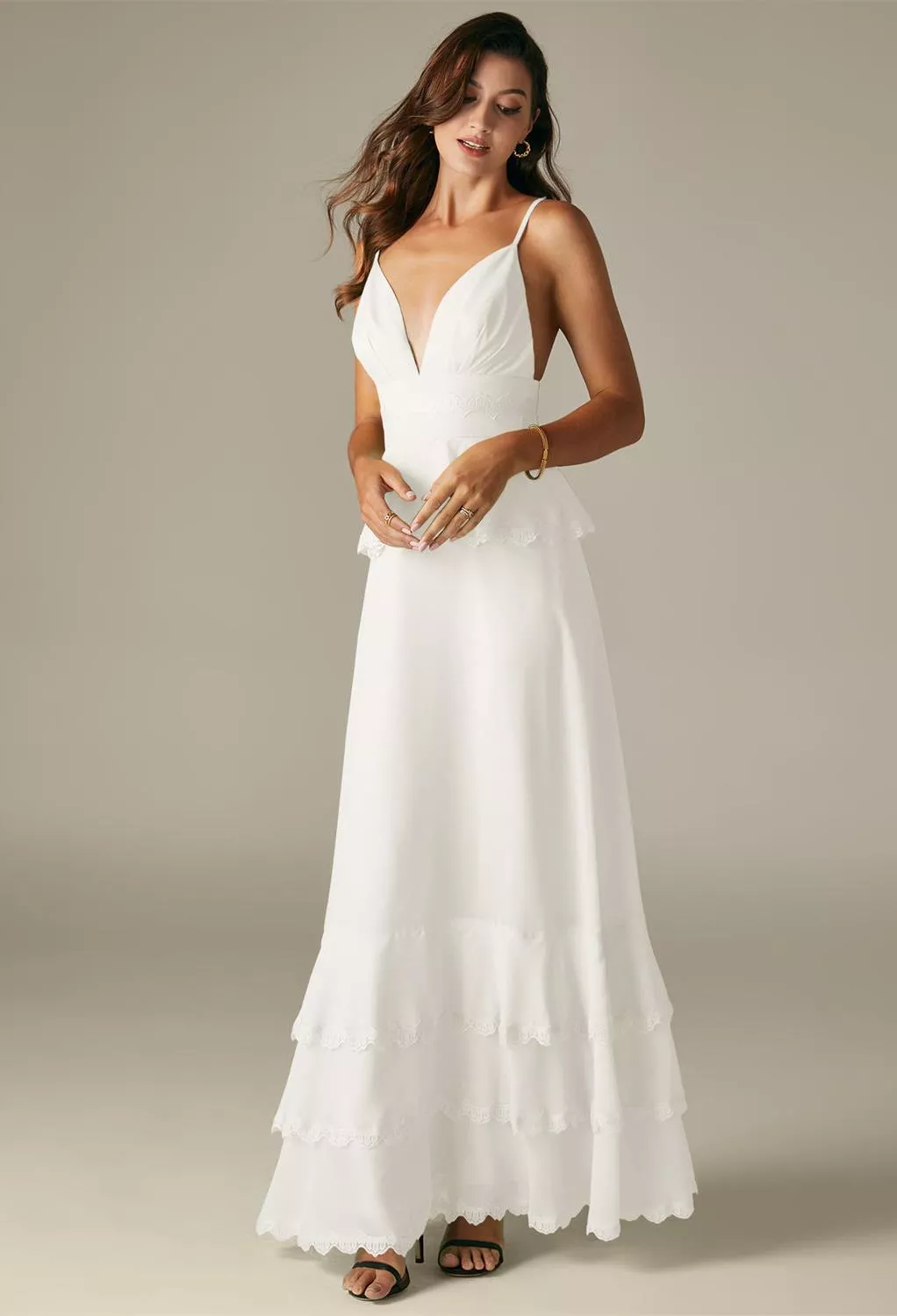 ivory dress for sale Long Spaghetti Strap Glitter Mesh Wedding Dress