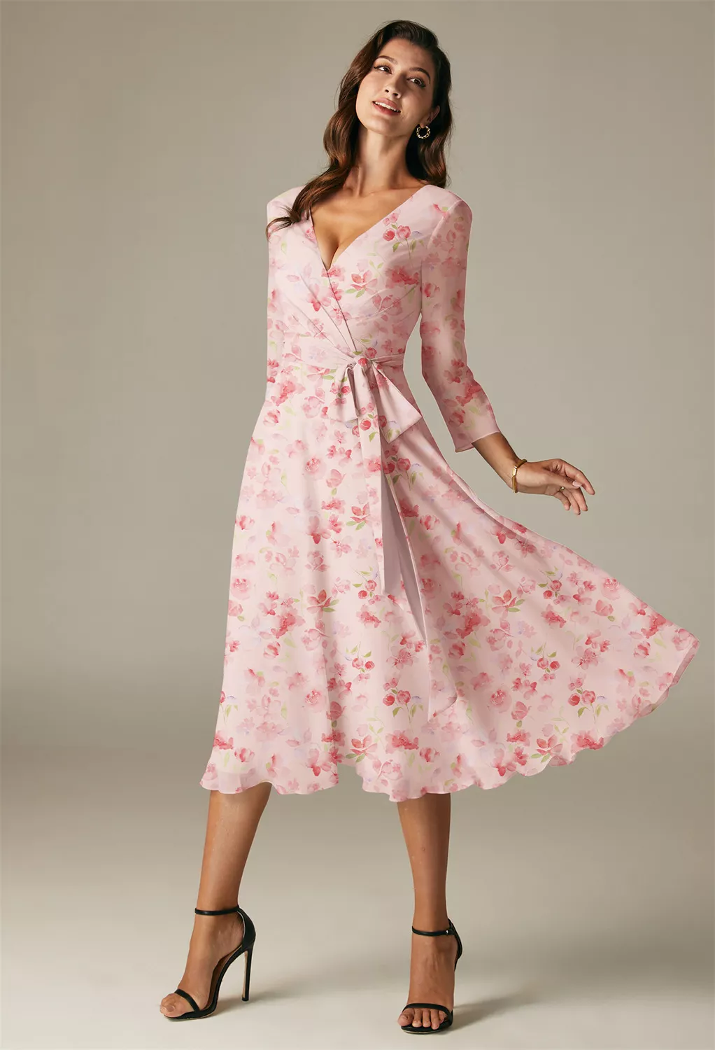 Peach Blossom Breeze, Pink Floral Maternity Bridesmaid Dresses