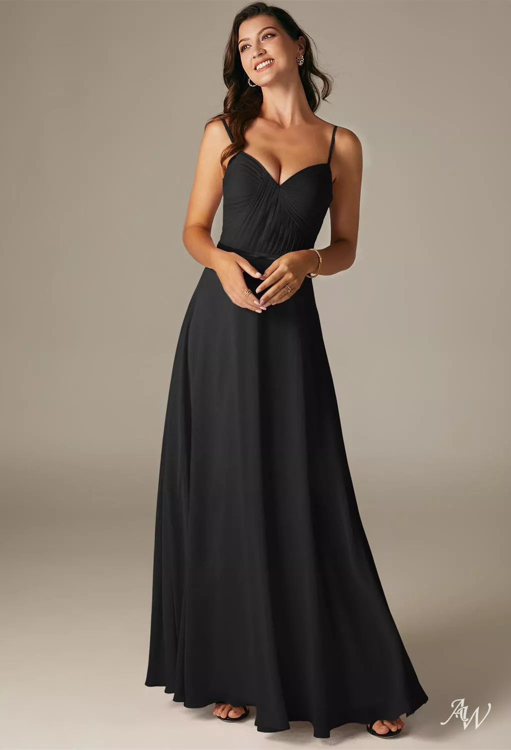 black bridesmaid dress sweetheart neckline AW.Bridal A-line Floor Length Sleeveless Spaghetti Straps Long Dresses Size 16 M284SK-02 this piece is available homecoming dresses dark blue Color:TAN