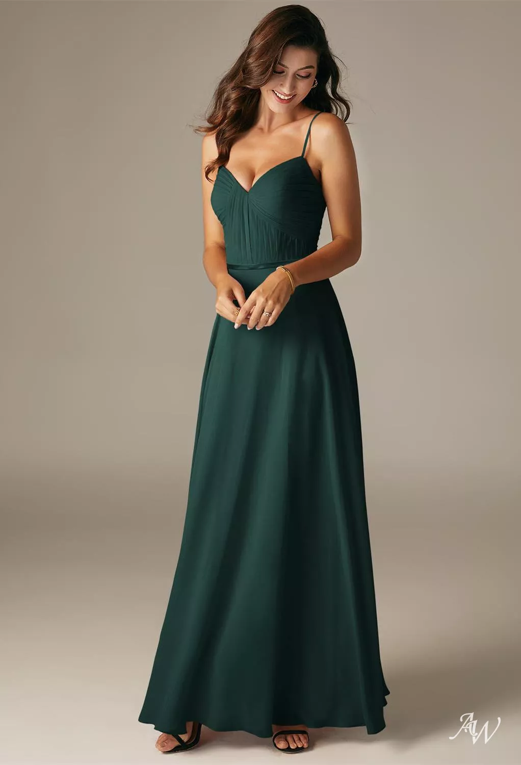 bridesmaid dresses in georgia AW.Bridal A-line Sweetheart Neckline Floor Length Sleeveless Spaghetti Straps Chiffon Long Bridesmaid Dresses Dark Emerald Size 8