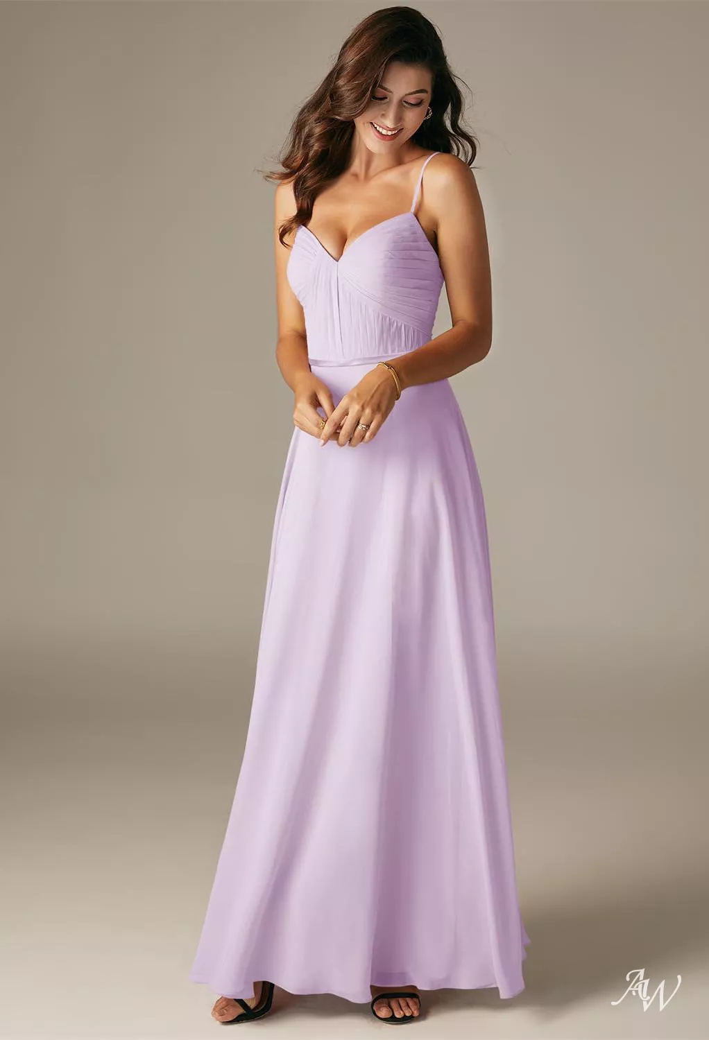 AW.Bridal A-line Sweetheart Neckline Floor Length Sleeveless Spaghetti Straps Chiffon Long Bridesmaid Dresses Lilac Size 8