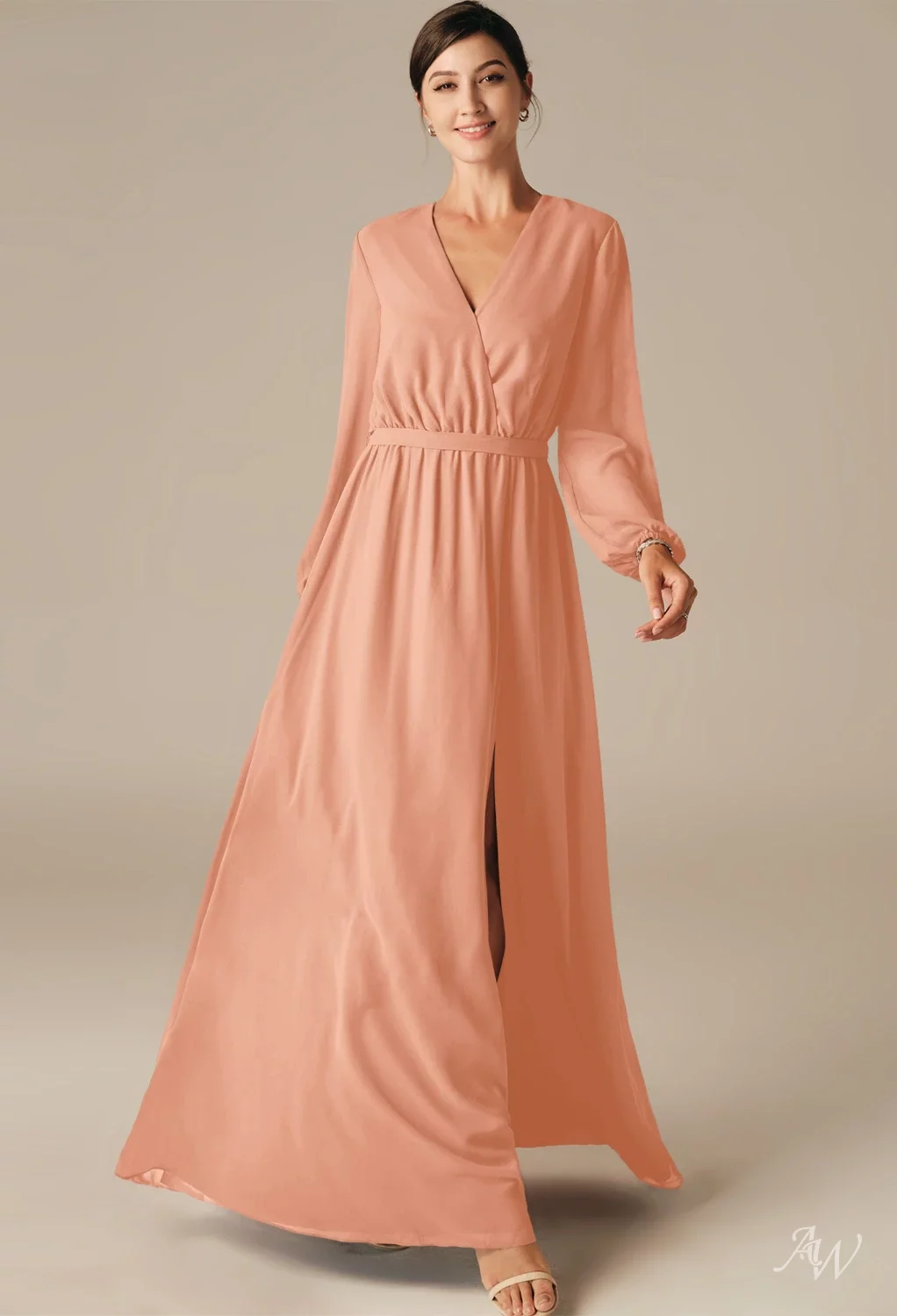 peach long sleeve bridesmaid dresses Wedtrend Women Peach Sheath Off the Shoulder Plus Size Bridesmaid Dress  with Long Sleeves – WEDTREND main image 0
