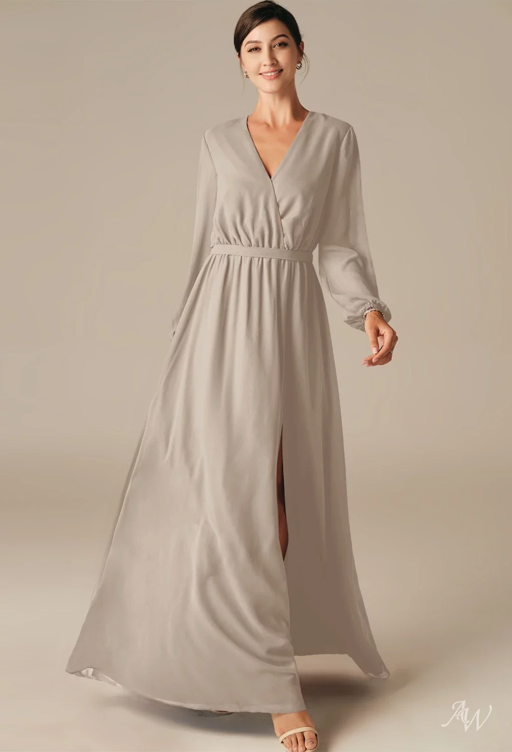 long sleeve taupe bridesmaid dresses AW.Bridal A-line V-Neck Floor Length Sleeves Split Plus Size Dress Size 8 Size:US 6 / AUS 10 Long Sleeves Puff Sleeves 3D floral lace dress Dress BCBGMAXAZRIA Women's Blue