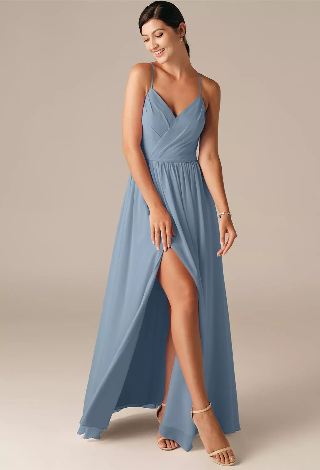 dusty blue maternity bridesmaid dresses Dusty Blue Halter Backless Maternity Bridesmaid Dress – Modsele