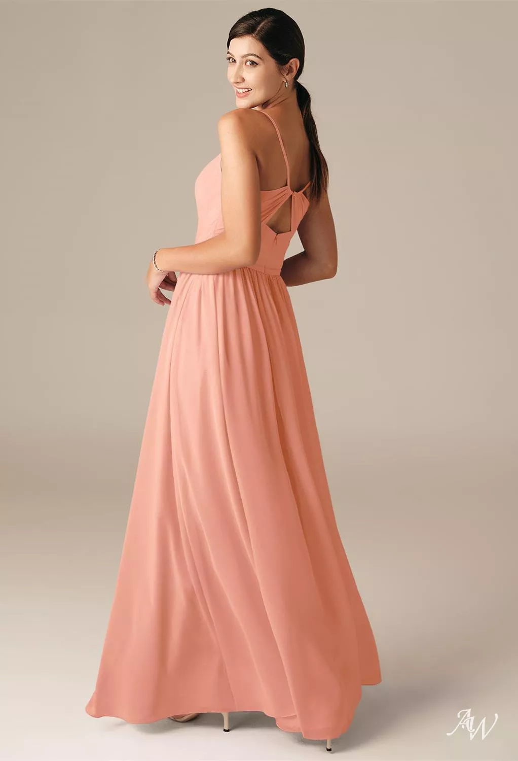 peach bridesmaid dresses amazon AW Mary Pink Black Ruched Long-Sleeve Plus-Size SS-26 Size:38/SH A halter neck gown