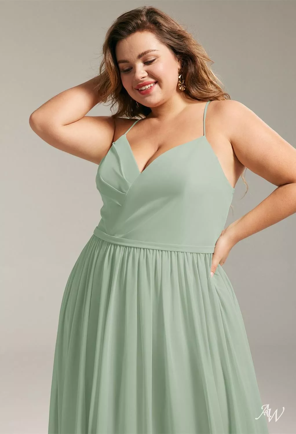 slim fit dress slacks CurveWow Dobby Shirred Bodice Midi Dress Sage Green – Curvewow main image 1