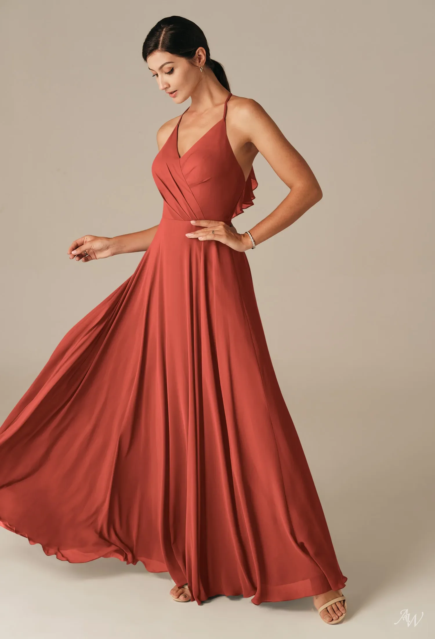 rust midi bridesmaid dress AW.Bridal A-line Halter Neckline Floor Length Sleeveless Spaghetti Straps Cutout Long Dresses Size 18 quality polyester __label3:[DEF]Up To Size 26;[US]Up To Size 22 Sexy Royal Blue Sequin Size:15½   34/35