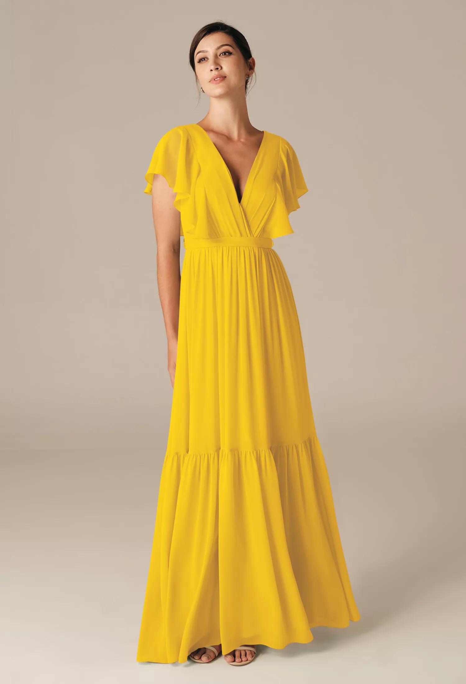 Mustard Yellow Floral Bridesmaid Dresses | AW.Bridal