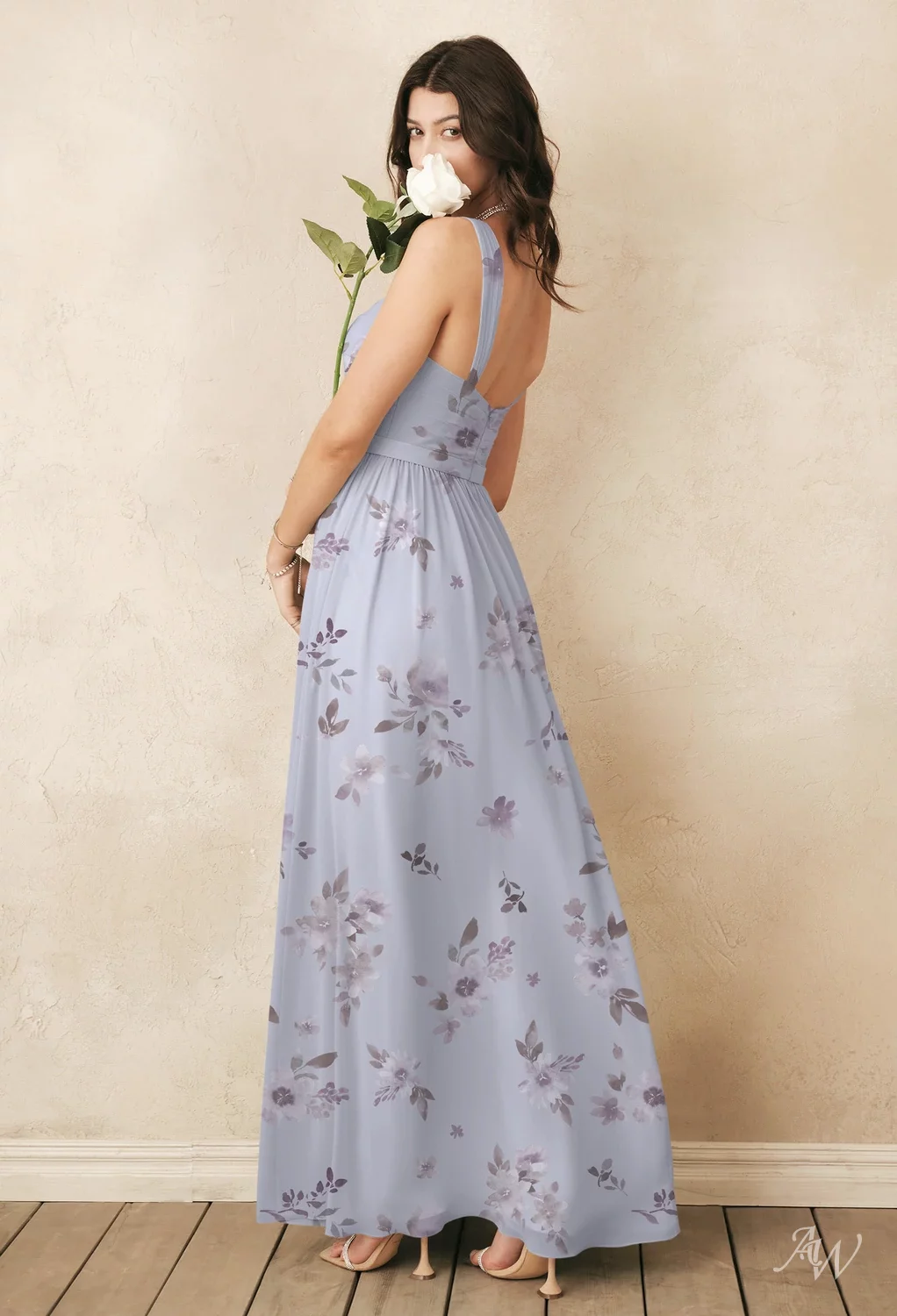 lavender floral bridesmaid dress Mikael Aghal Lavender Floral Halter Ruffle Gown – MIKAEL AGHAL