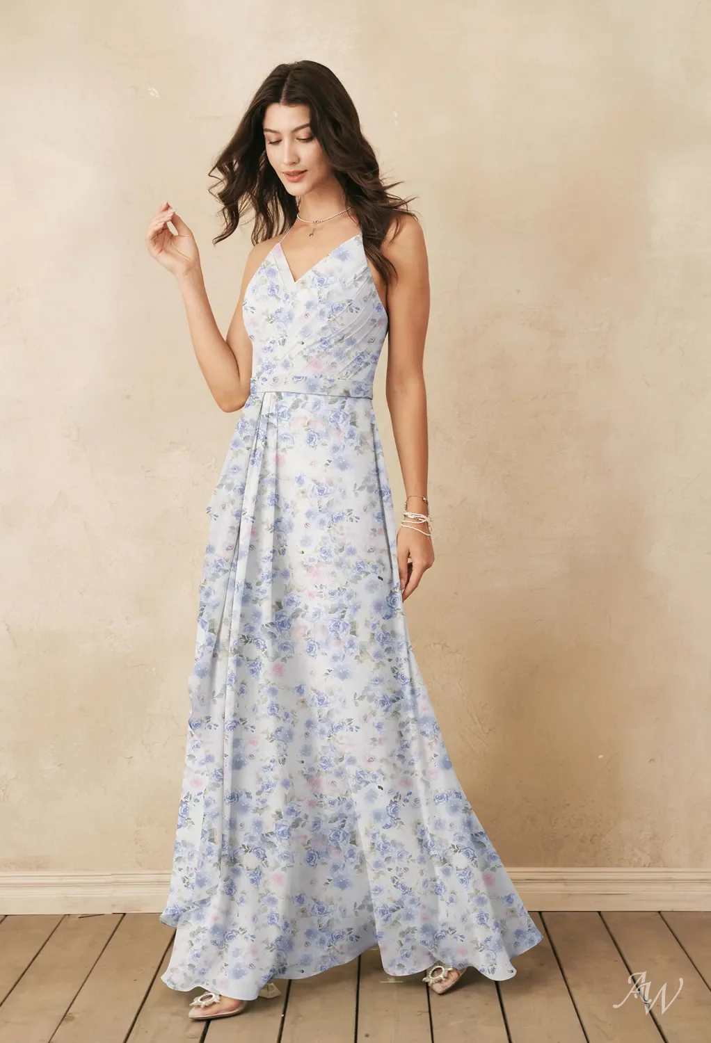 AW Lizzie Azure Purple Print Bridesmaid Dresses | AW.Bridal