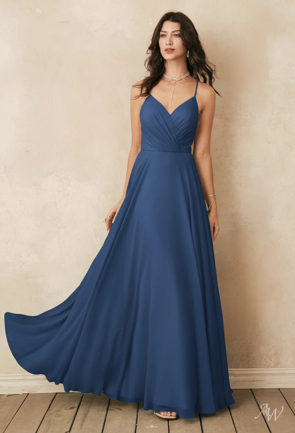 navy floor length bridesmaid dresses A-line Floor-length V-Neck Navy Blue Bridesmaid dresses With Pleats, BD0525