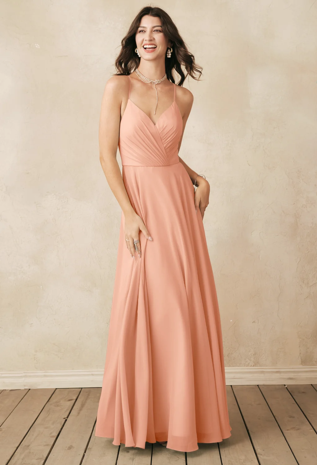 Peach Pink Floral Bridesmaid Dresses | AW.Bridal