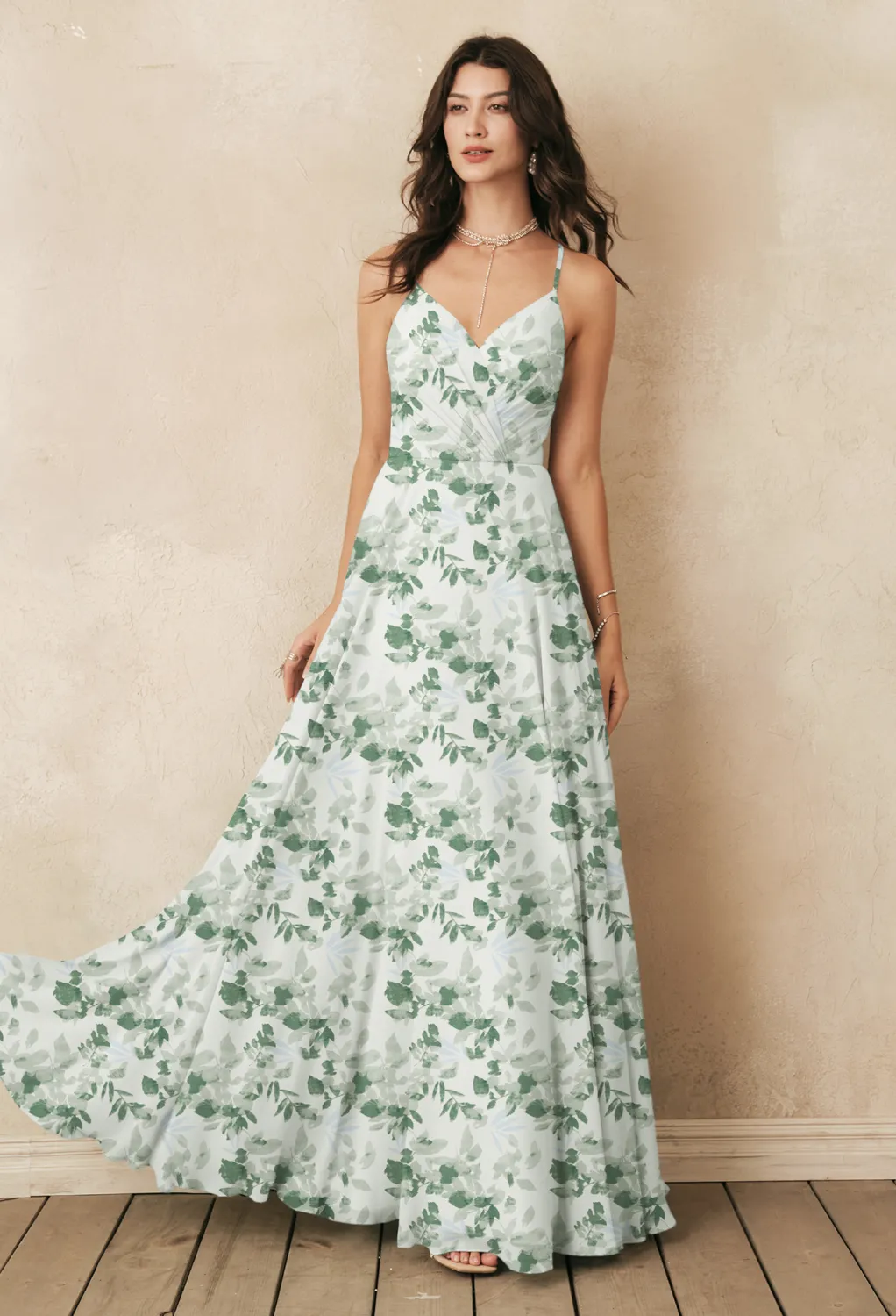 floral tea length bridesmaid dresses V-neck Short Sleeves Floral Printed Country Wedding Bridesmaid Dresses,  CB0276