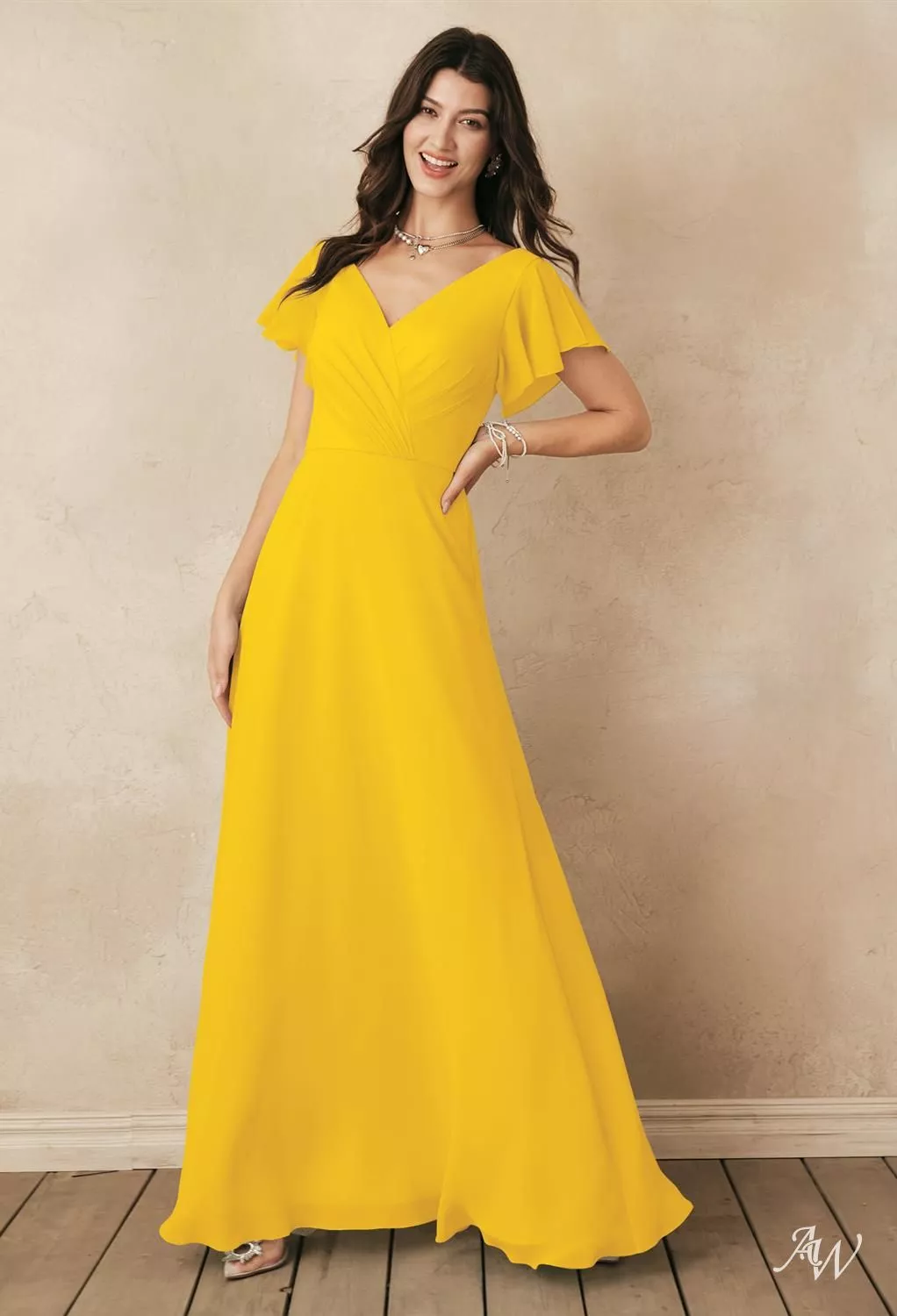 mustard bridesmaid dresses uk AW.Bridal A-line V-Neck Floor Length Short Sleeves Long Dress Yellow Size 16 Short Sleeves feminine dress Plus Size Semi Formal Option:Suit + Skinny Black Tie