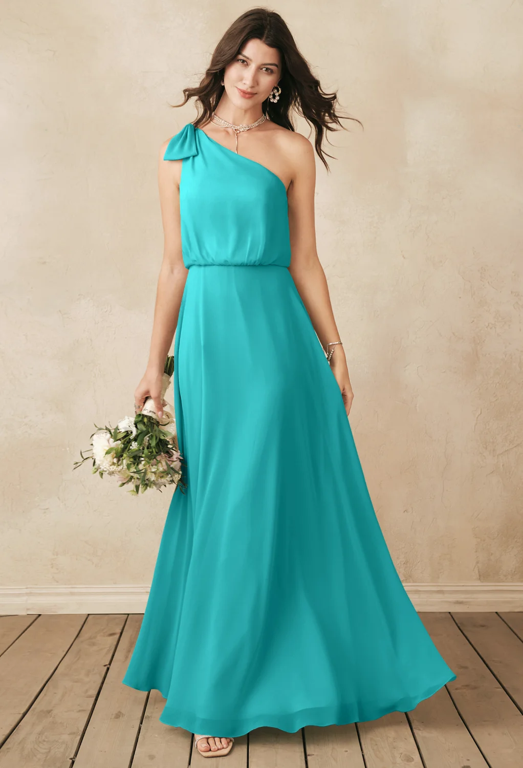 turquoise maternity bridesmaid dress Zapaka Women Dusty Blue Bridesmaid Dress Ruched Convertible Boho Chiffon Long Wedding Party Dress, Dusty Blue / UK8 main image 1
