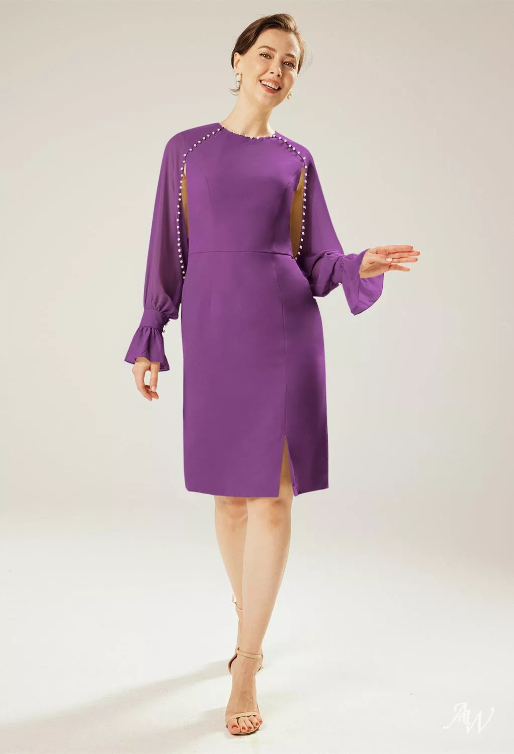 mother of the bride dresses purple knee length AW Paeony plus size purple mother of the bride dresses
