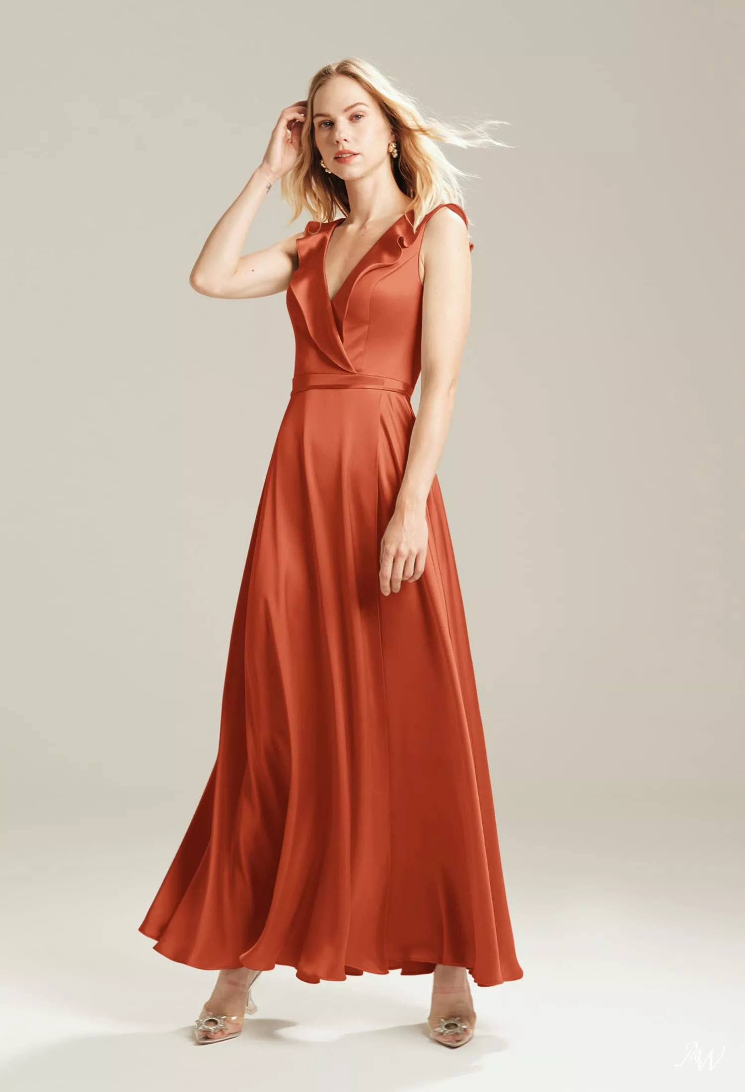AW Isobel Satin Charmeuse Tangerine Bridesmaid Dresses | AW.Bridal