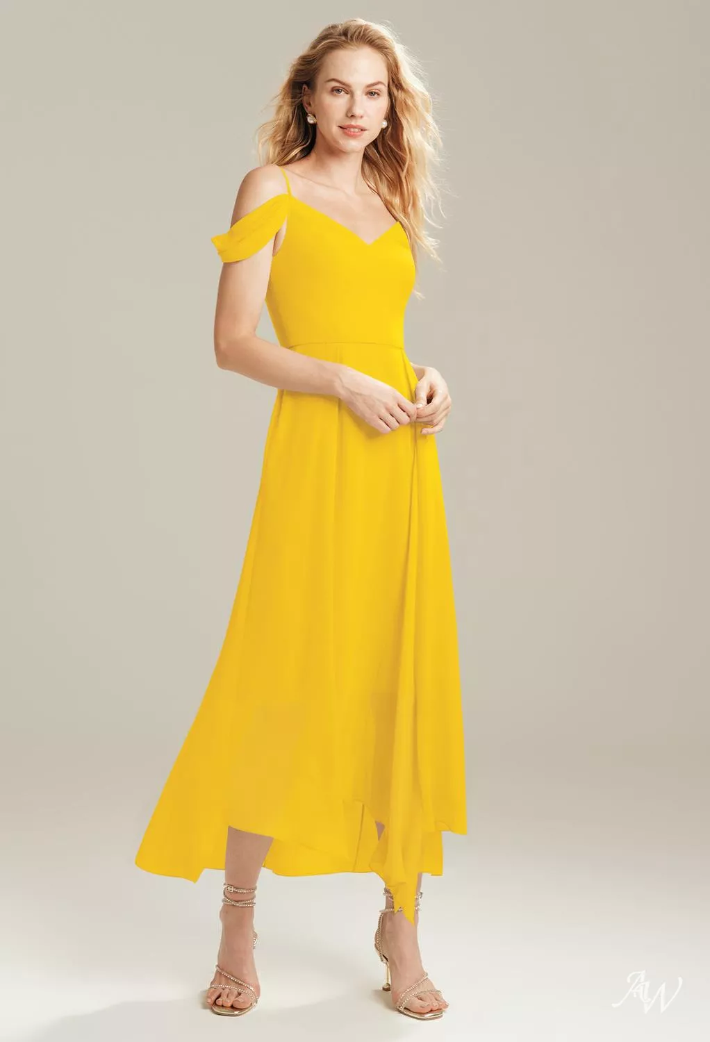 yellow high low bridesmaid dresses High-low Yellow Ruffled Boho Bridesmaid Dress Yellow / US 2