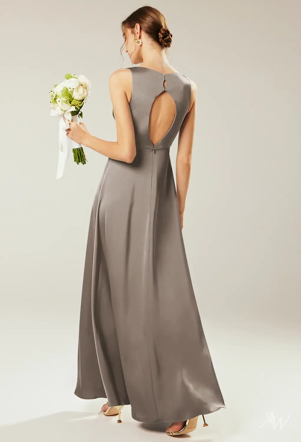 AW Maggie Dress, Sage Green Crystal Satin Satin Charmeuse Floor Length V-Neck Bridesmaid Dresses
