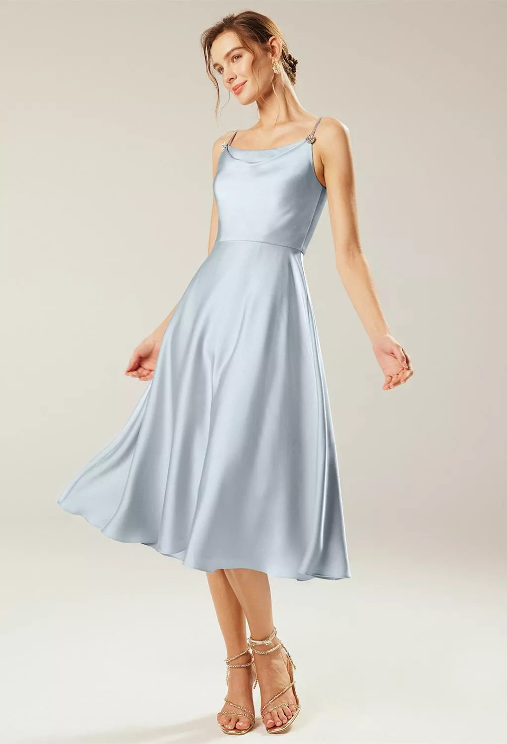 midi light blue dresses for wedding guest Dreamylily Women Wedding Guest Semi-Formal Dress Light Blue V-Neck Chiffon Midi  Dress main image 0