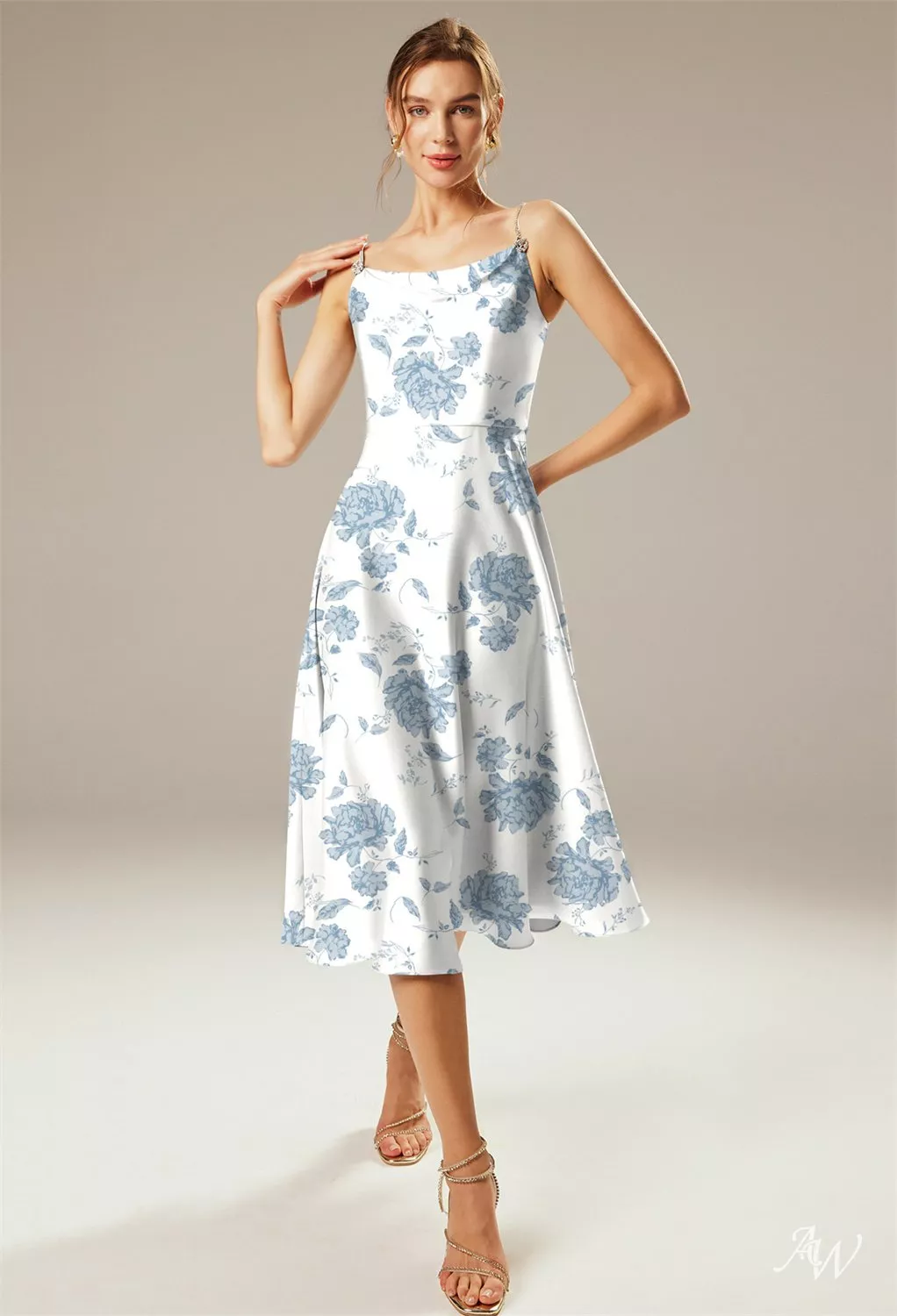 cocktail dress crystal peonies AW.Bridal A-line Scoop/U-Neck Tea Length Sleeveless Spaghetti Straps Satin Floral Plus Size Dresses Floral Dusty Blue Size 8 Long Sleeves Short Cocktail Sequin Bodycon COLOR:MINERAL BLUE FW25 - AUGUST La renta