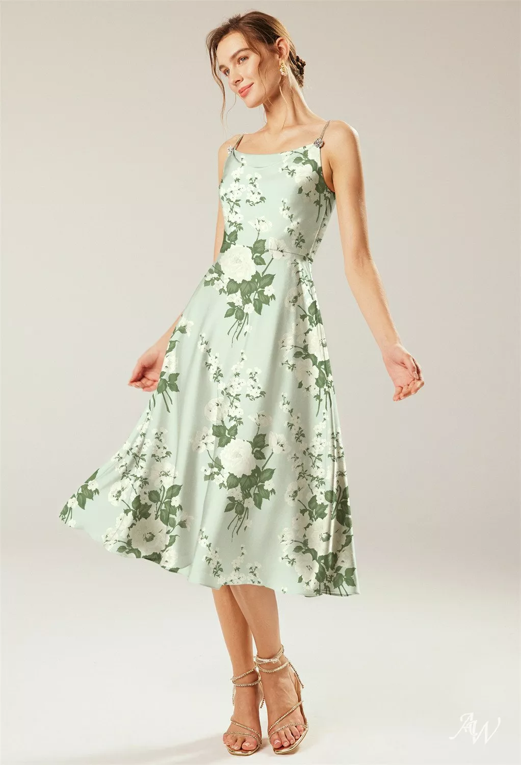 moss green midi dress Six Stories Cami Cowl Front Satin Bridesmaid Dress main image 1