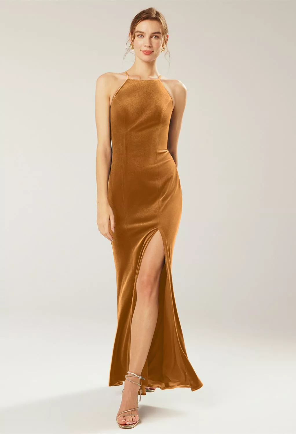 green emerald velvet dress 2025 Gold Bridesmaid Dresses Elastic Satin Multiway Wedding Guest Dres –  MyChicDress