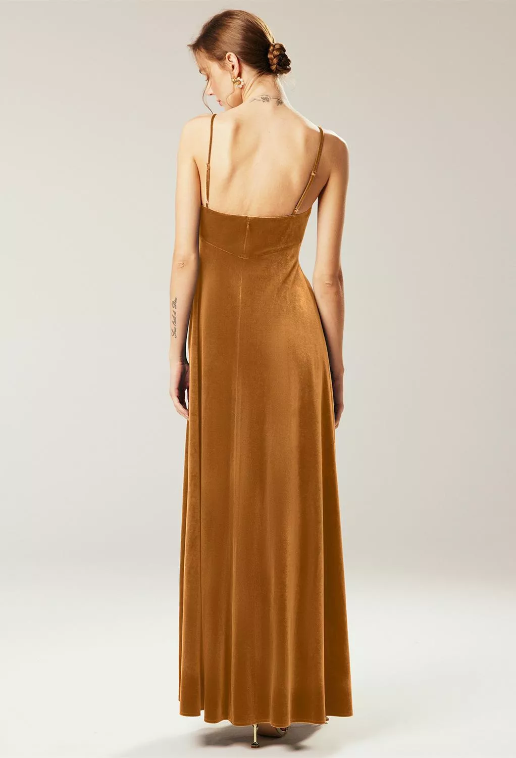 rust gold bridesmaid dress V Neck Sleeveless Winter Rust Velvet Bridesmaid Dresses,Wedding Guest