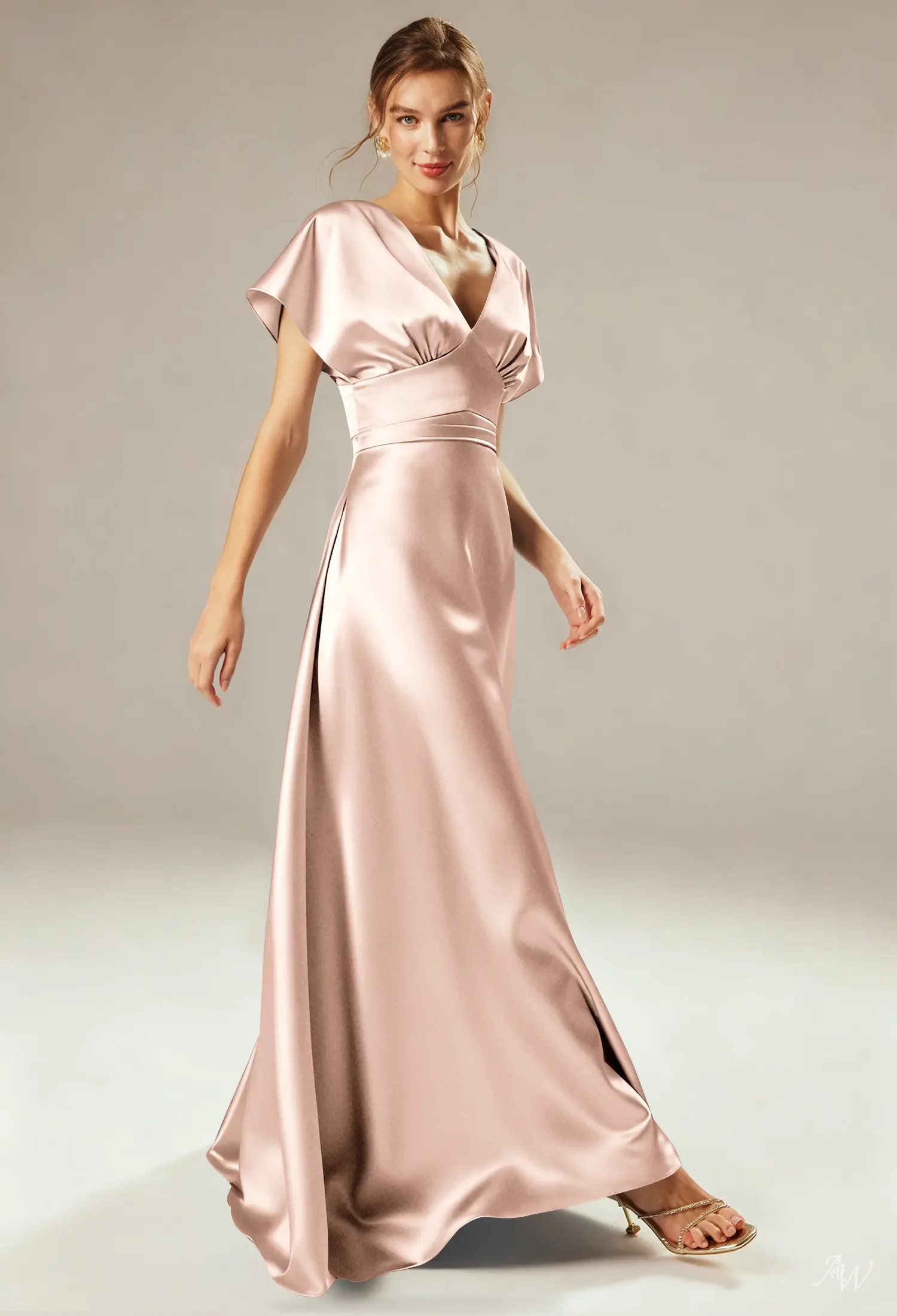 bridesmaid dresses apricot AW.Bridal Crystal Satin A-line V-Neck Floor Length Short Sleeves Dress Size 18 Murci Blue and Pink Sherri Hill 58085 Length Preference:Knee length trimmed spaghetti straps