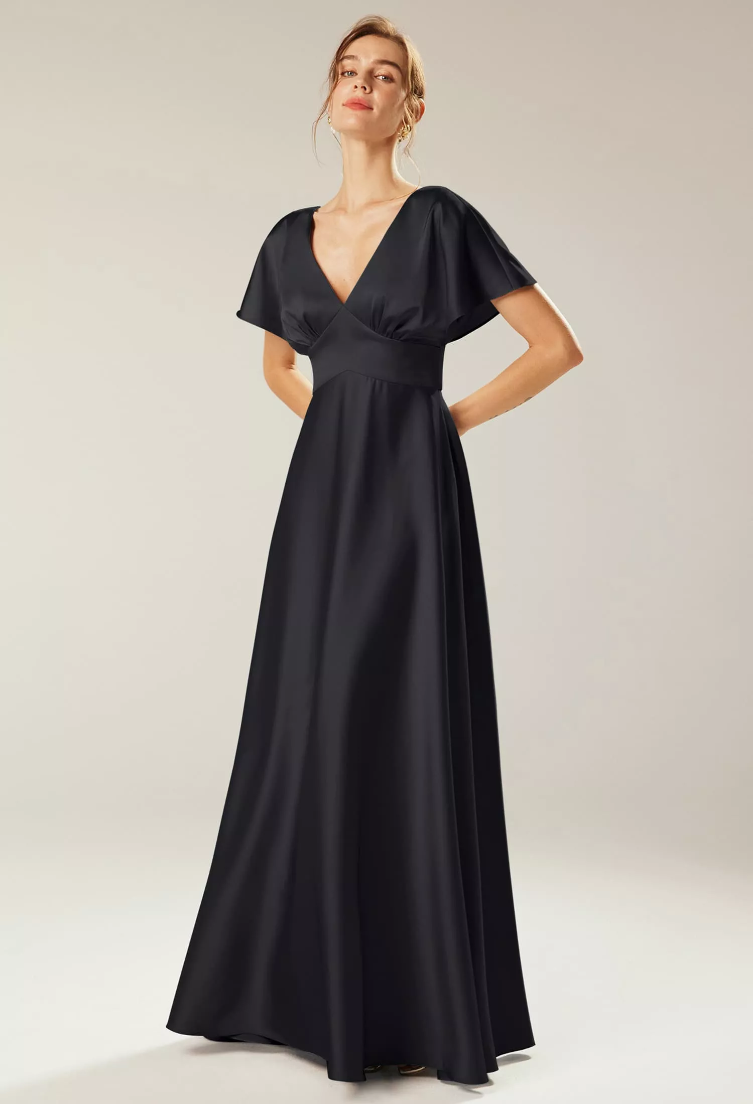 Black Metallic, Black Satin Maternity Bridesmaid Dresses | AW.Bridal