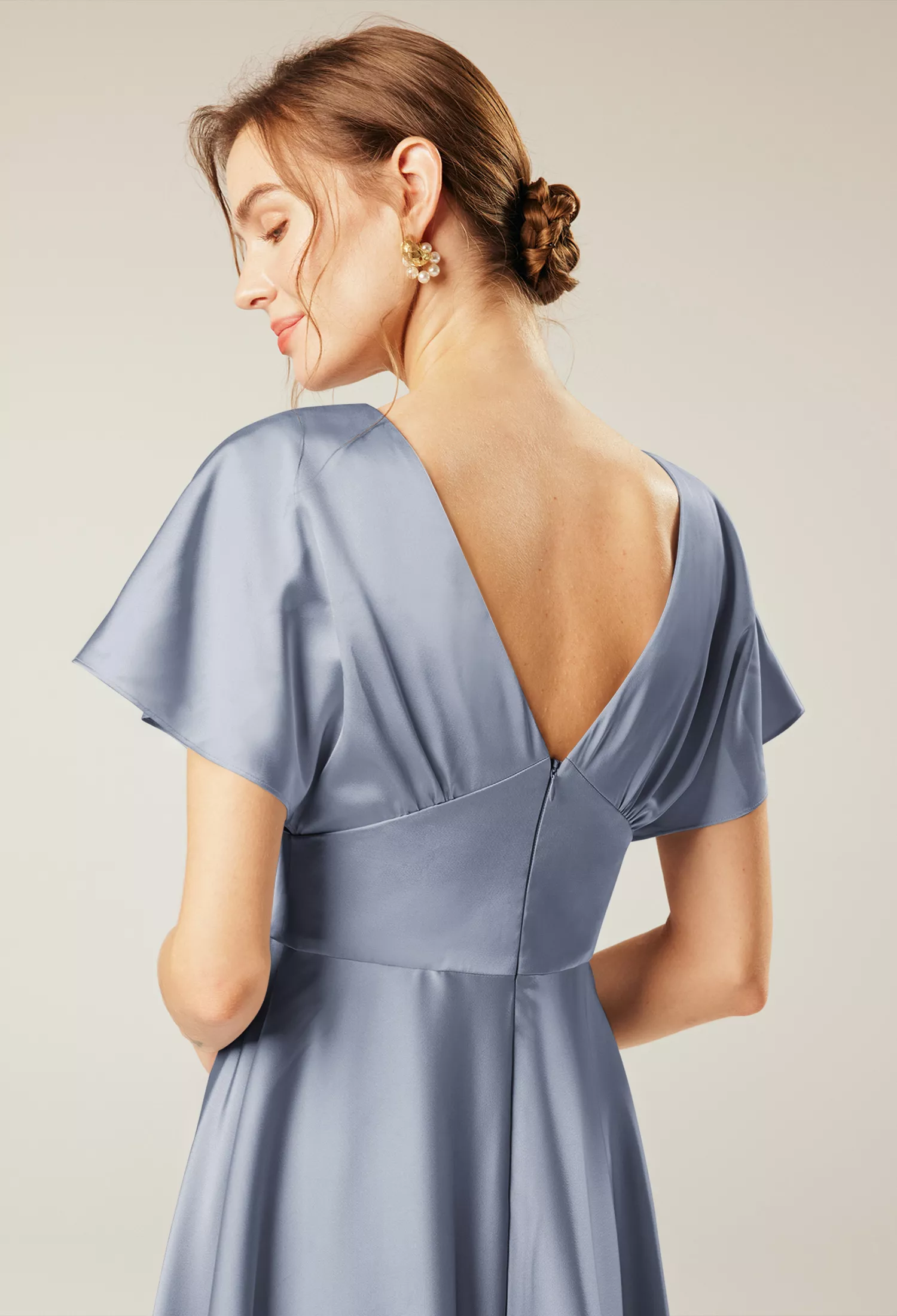 dusty blue formal dress plus size Dusty Blue Sexy Prom Dresses Deep V Neck Beaded Sequin Plus Size Prom Dresses AWD1052 main image 1