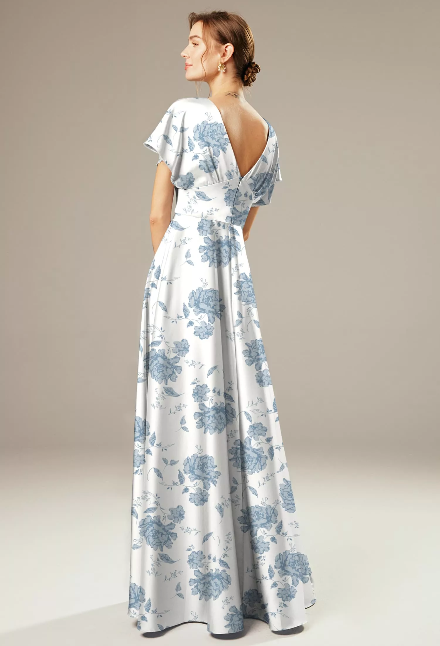 Dusty Blue Peonies, Blue Floral Maternity Bridesmaid Dresses | AW.Bridal