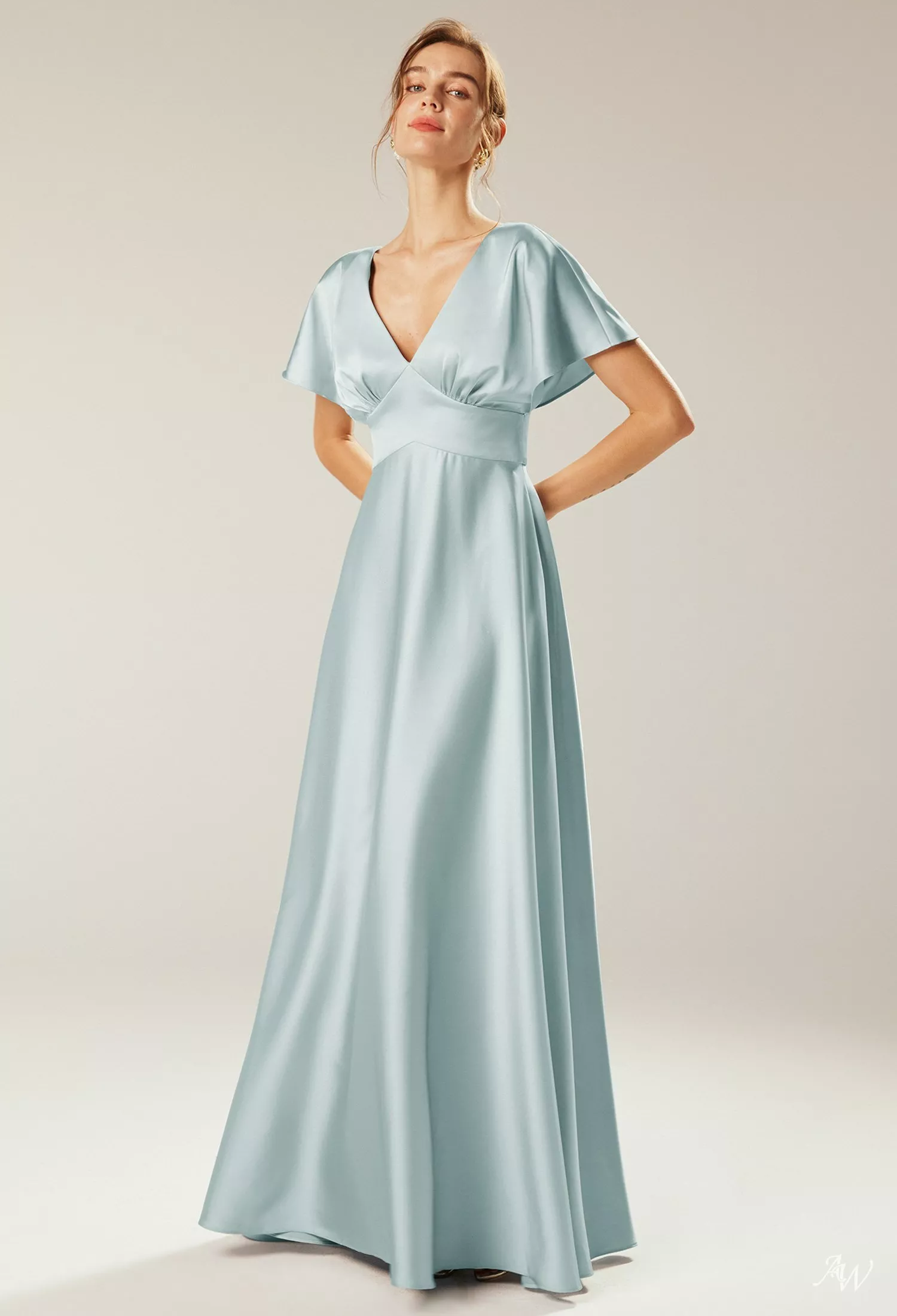 AW Nora Dress, Sage Green Crystal Satin Satin Charmeuse Stretch Satin Floor  Length V-Neck Bridesmaid Dresses | AW.Bridal