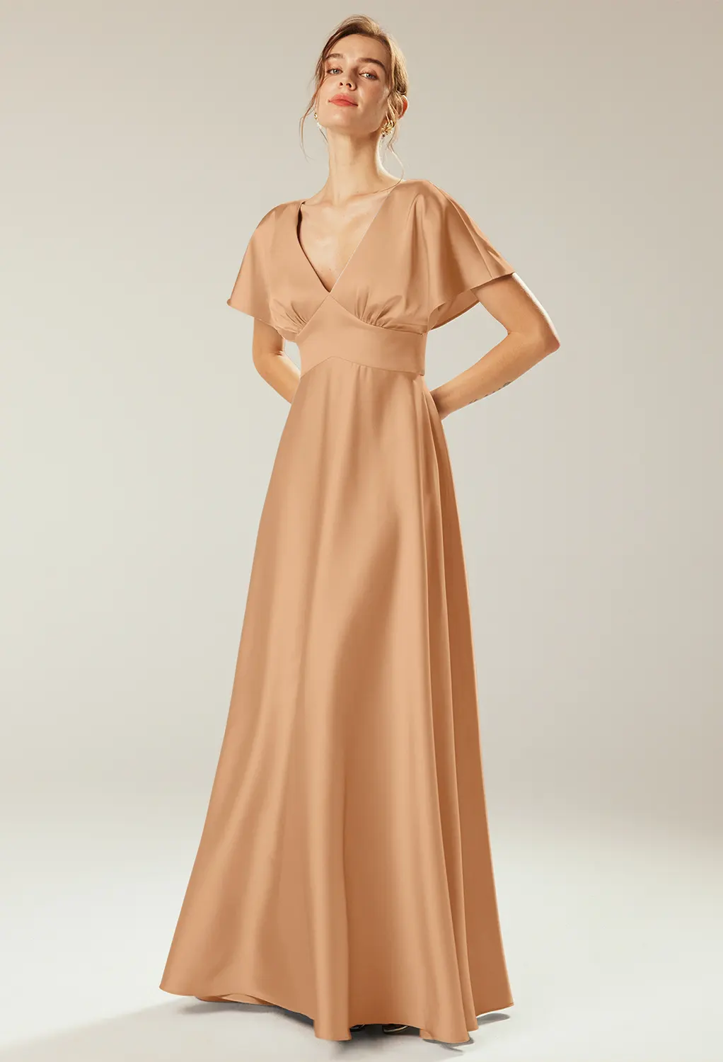 peach colored bridesmaid dresses for sale Cami Cowl Front Satin Bridesmaid Dress - Burnt Peach | Spaghetti Straps main image 0