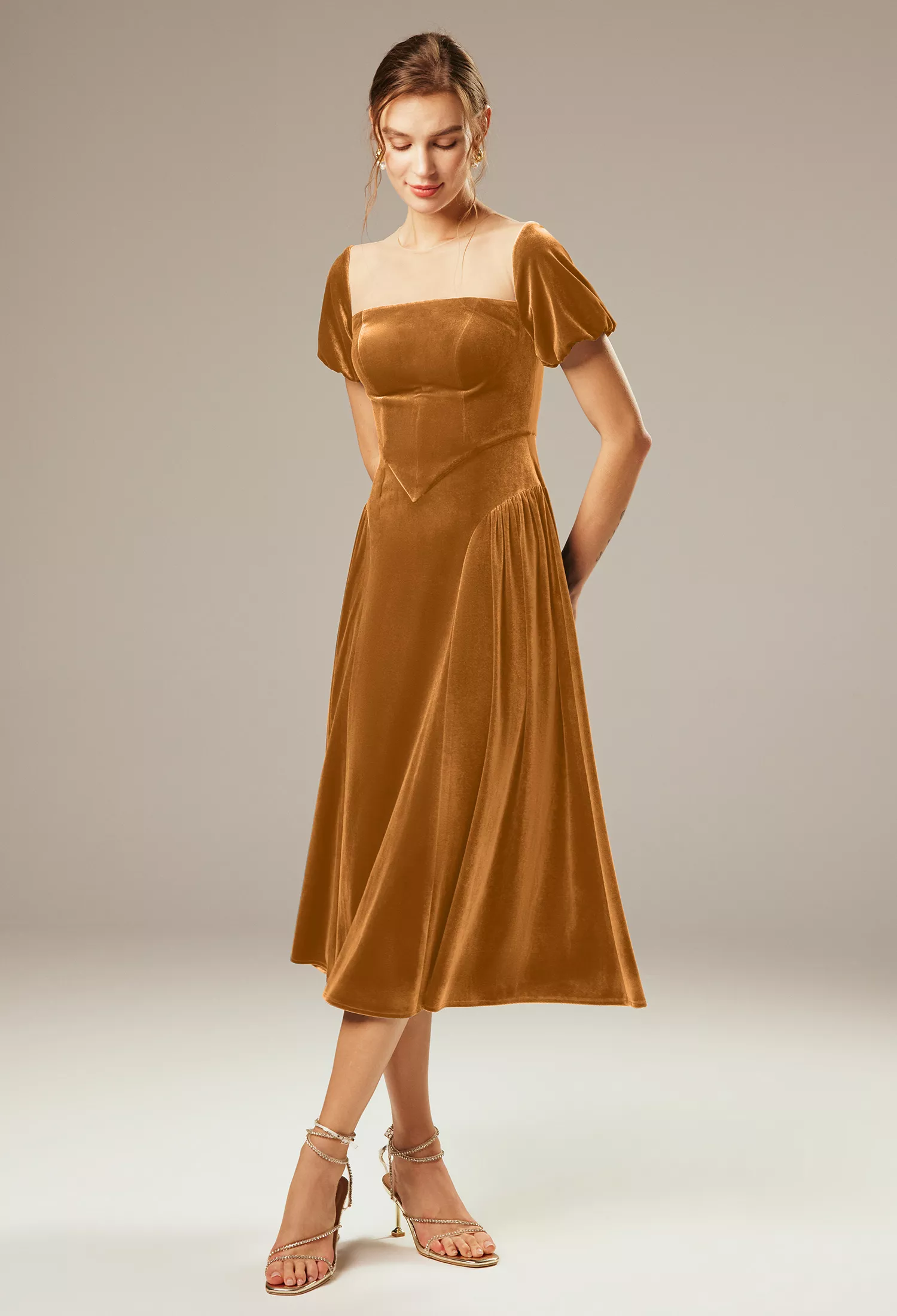 wedding guest dresses chocolate brown Elegant A-Line Midi Dress with Ruffle Lace Trim and Short Sleeves Designed and produced for Gwyneth Paltrow Wears a Color:1092- Navy/Red/White ProductID: 113185