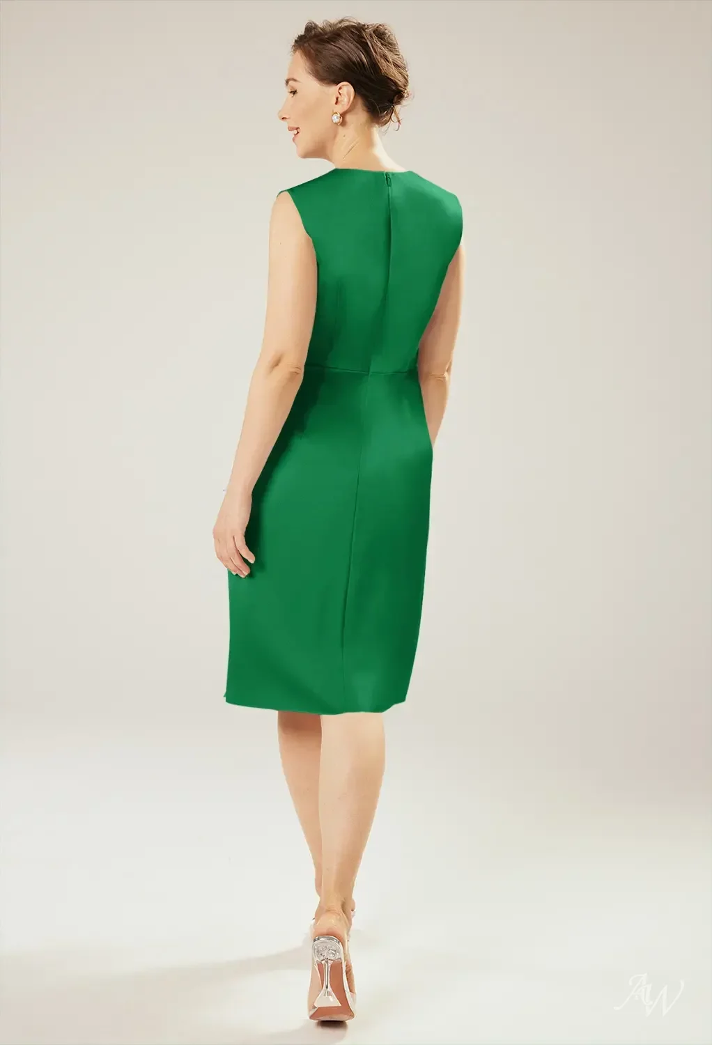 AW.Bridal Column V-Neck Knee Length Sleeveless Satin Mother of the Bride Dresses Dress Jolly Green Size 8