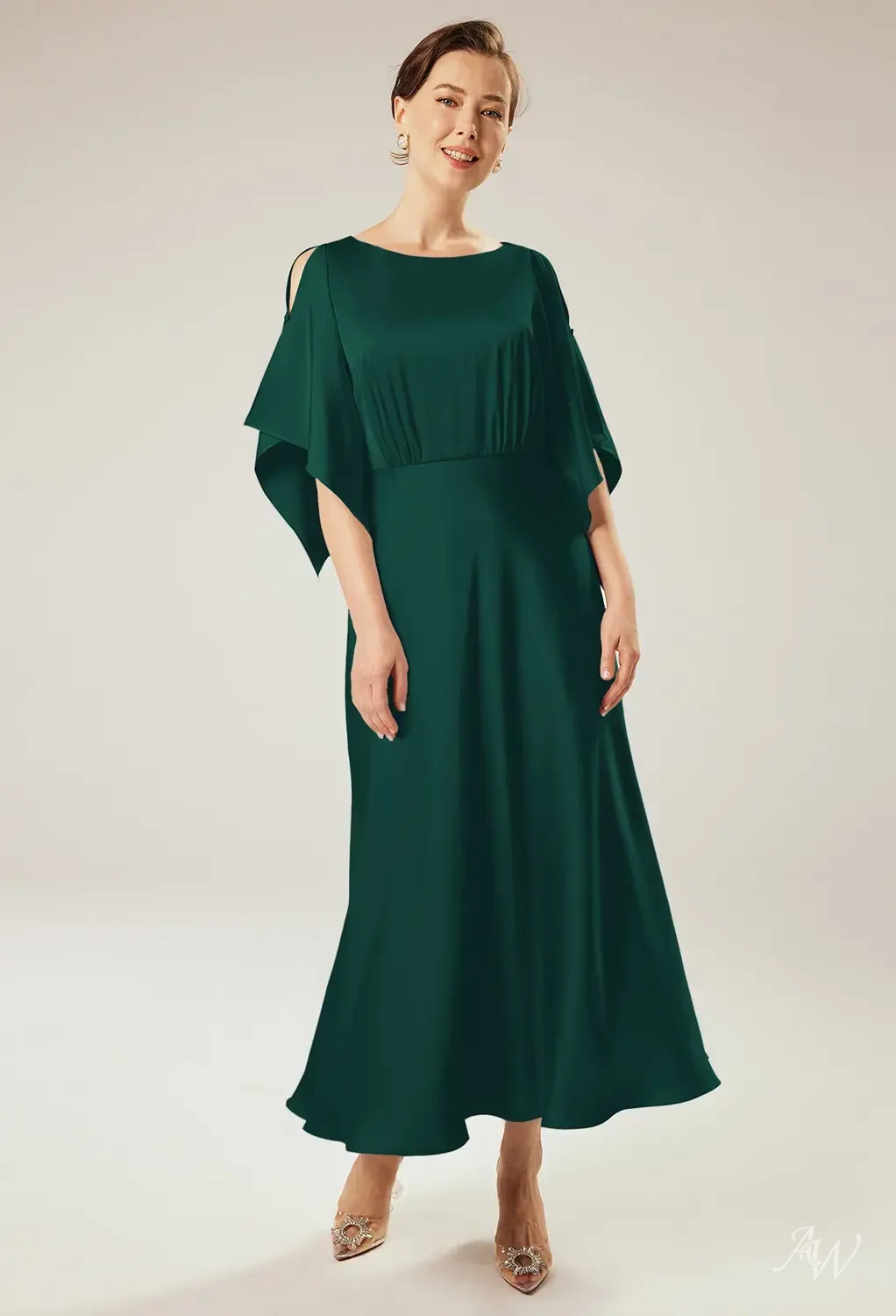 pine green mother of the bride dress AW.Bridal A-line Bateau Neckline Ankle Length Short Sleeves Satin Mother of the Bride Dresses Dress Hunter Green Size 8