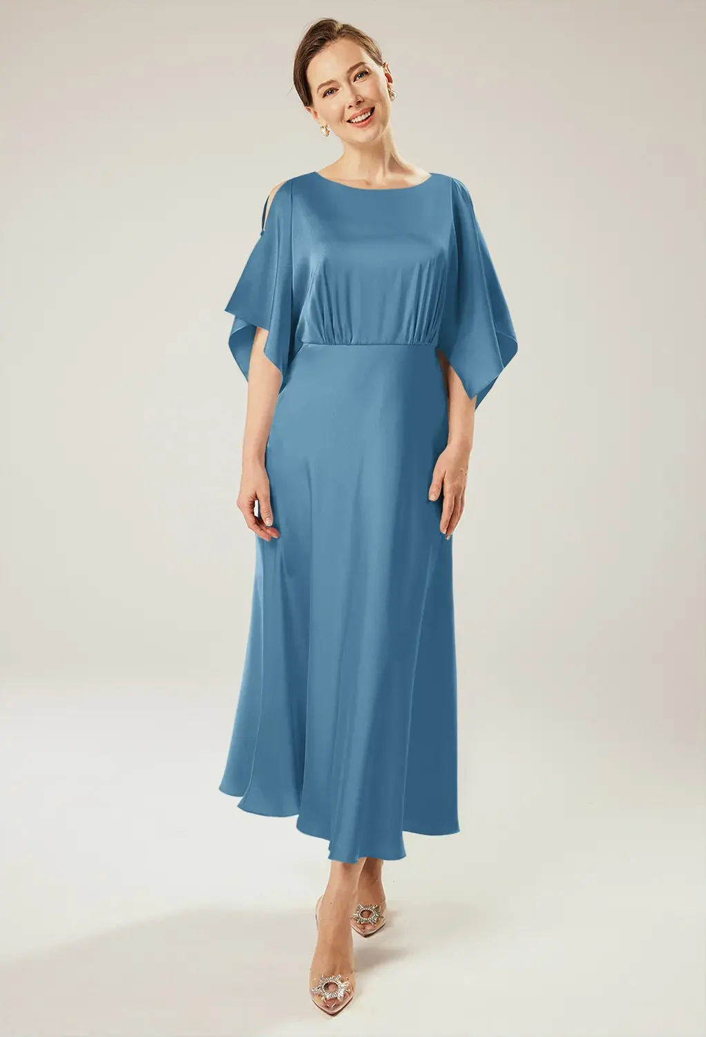 ink blue mother of the bride dresses Ink Blue One Shoulder Short Sleeves Asymmetrical Mother of The Bride Dresses