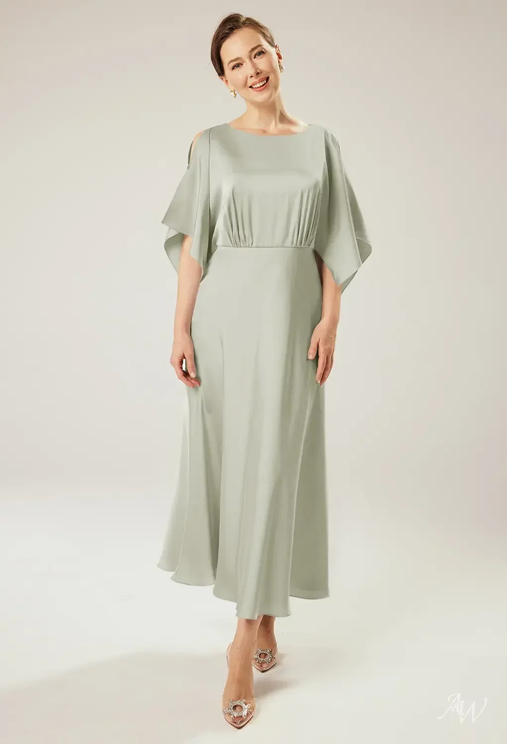 pine green satin dress Dark Pine Satin Sleeveless Midi Slip Dress main image 0
